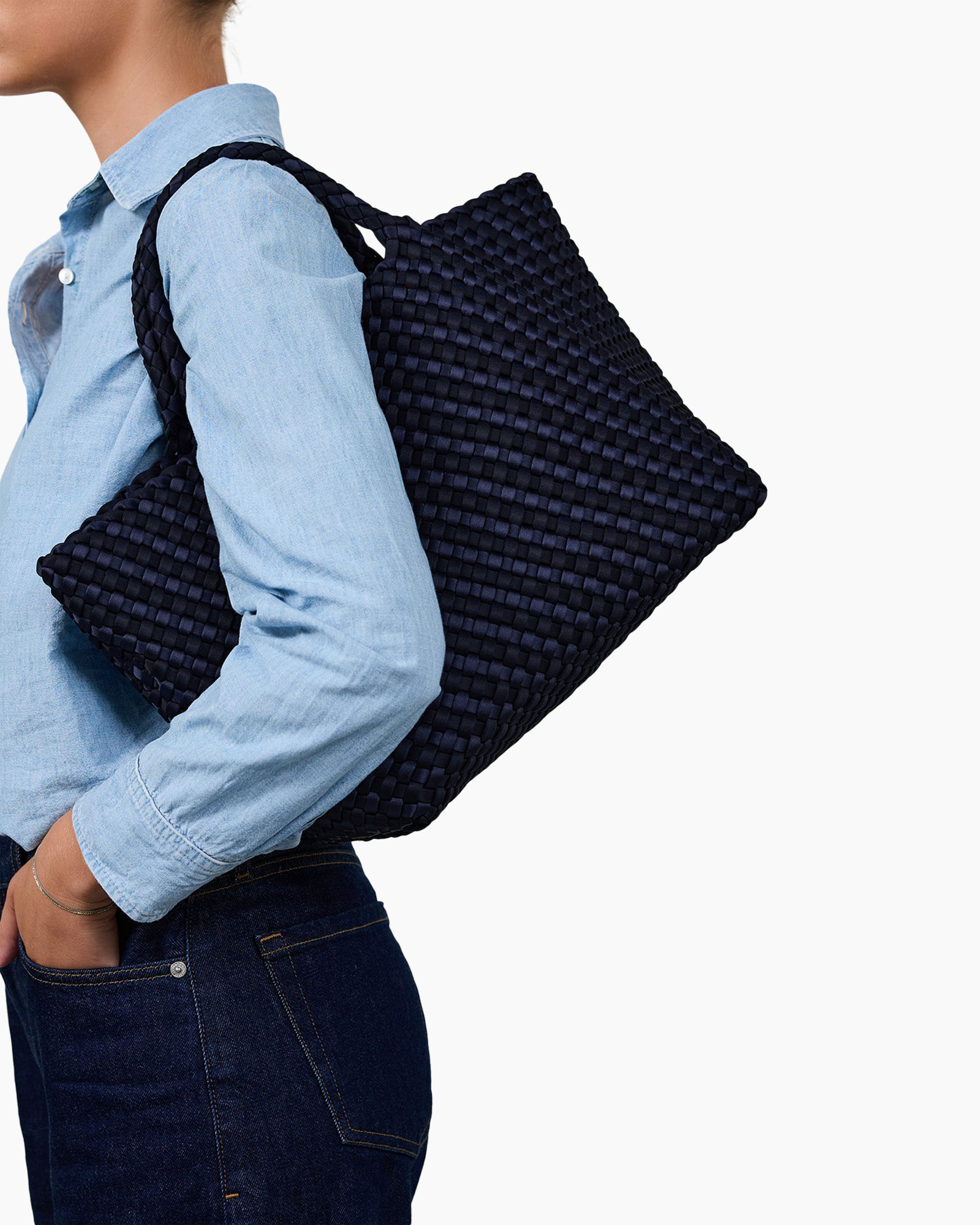 tote tasje, geweven tas, marineblauw, oversized tas, handtas