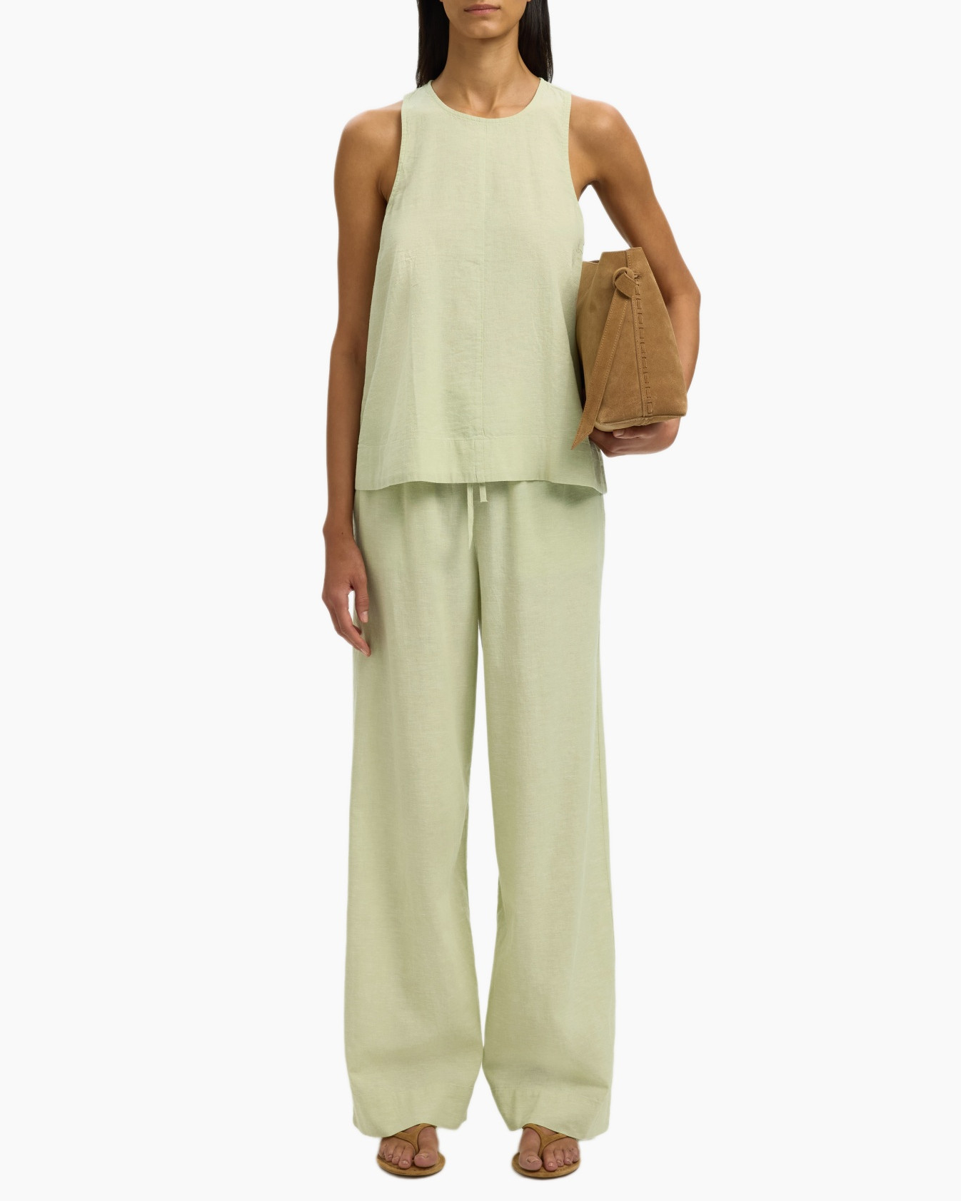 lounge set, tank top, wend pants?, linen, sage green