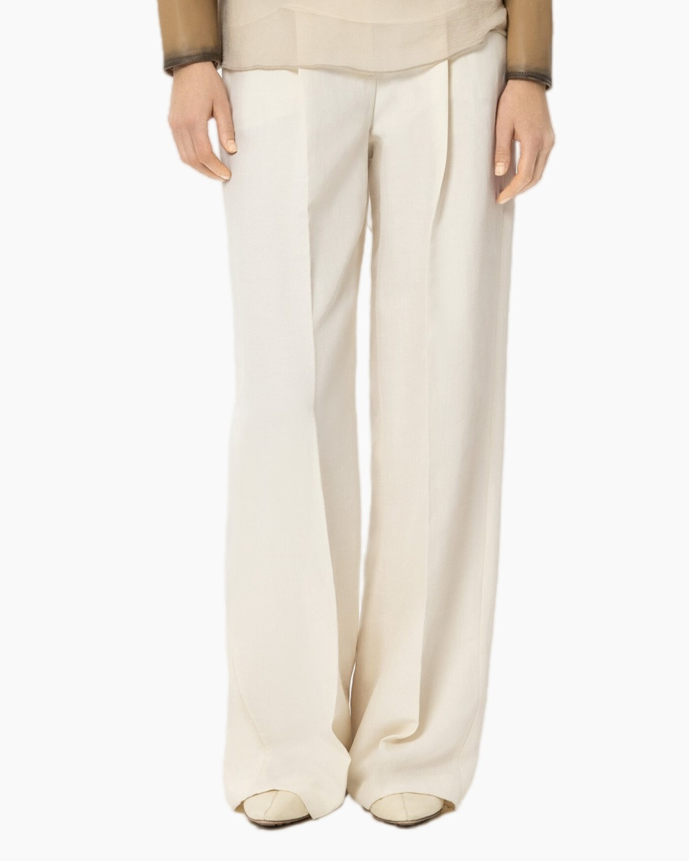 broeken, wijd/plat, romig, beige, broek