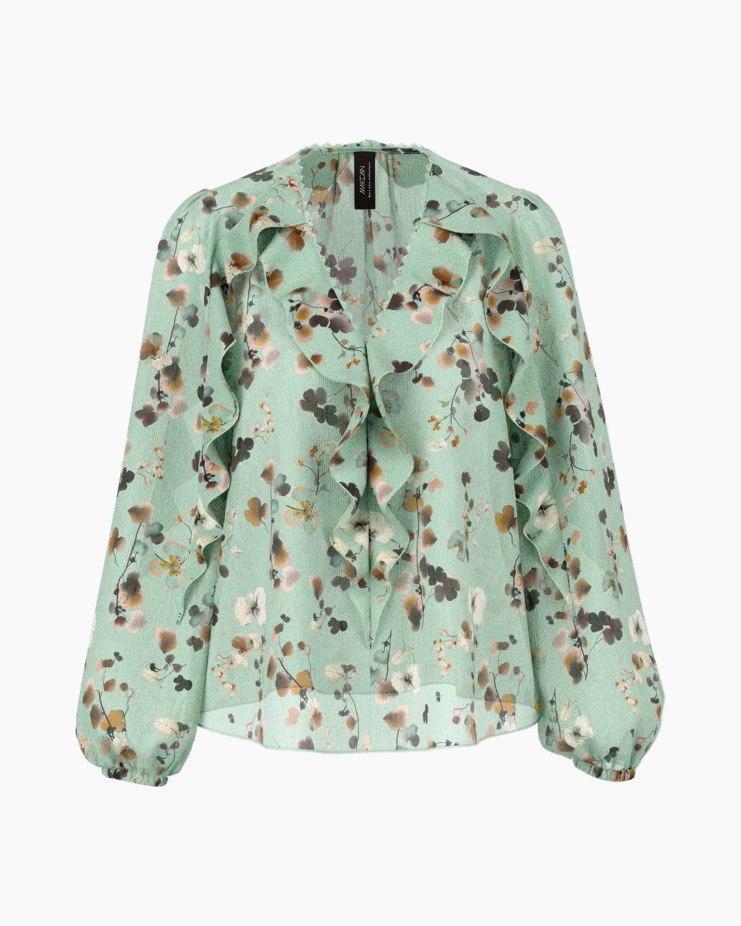 blouse, bloes, bloes met bloemen, lange mouwen, mintgroen