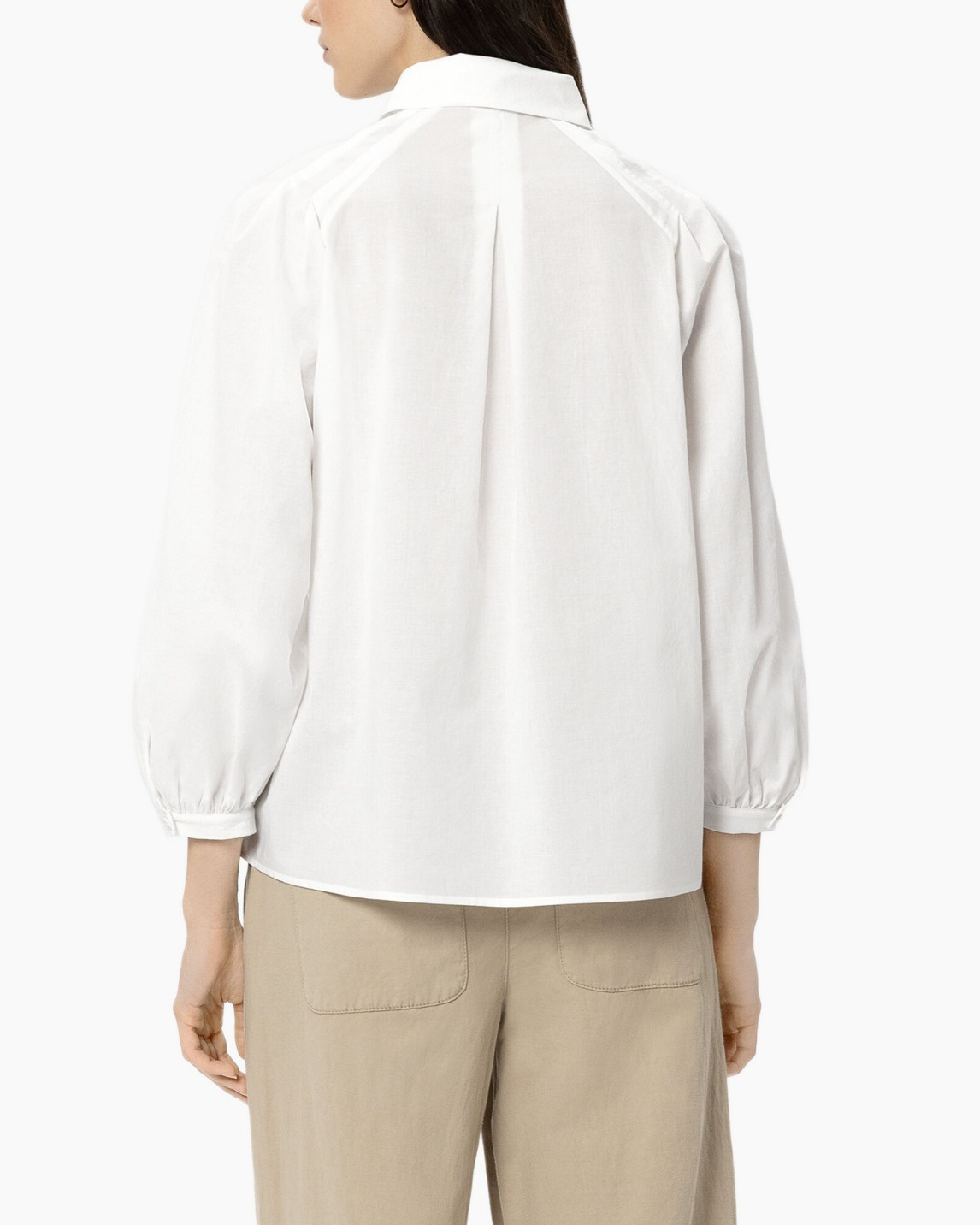 wit shirt, knop-down, kraag, lange mouwen, ruime schouders