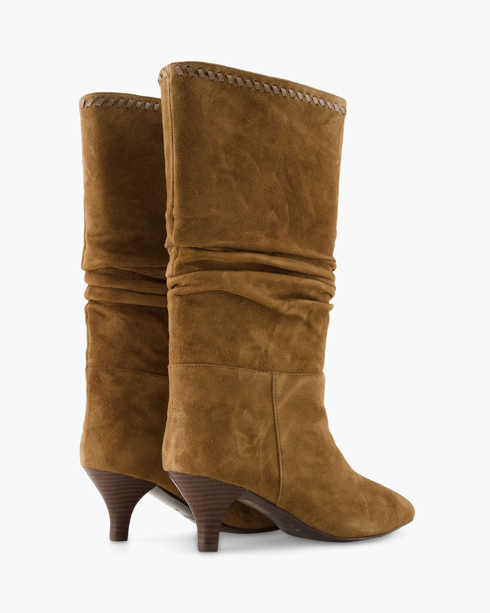 laarzen, knee-high, suede, bruin, hak met stapelschoen