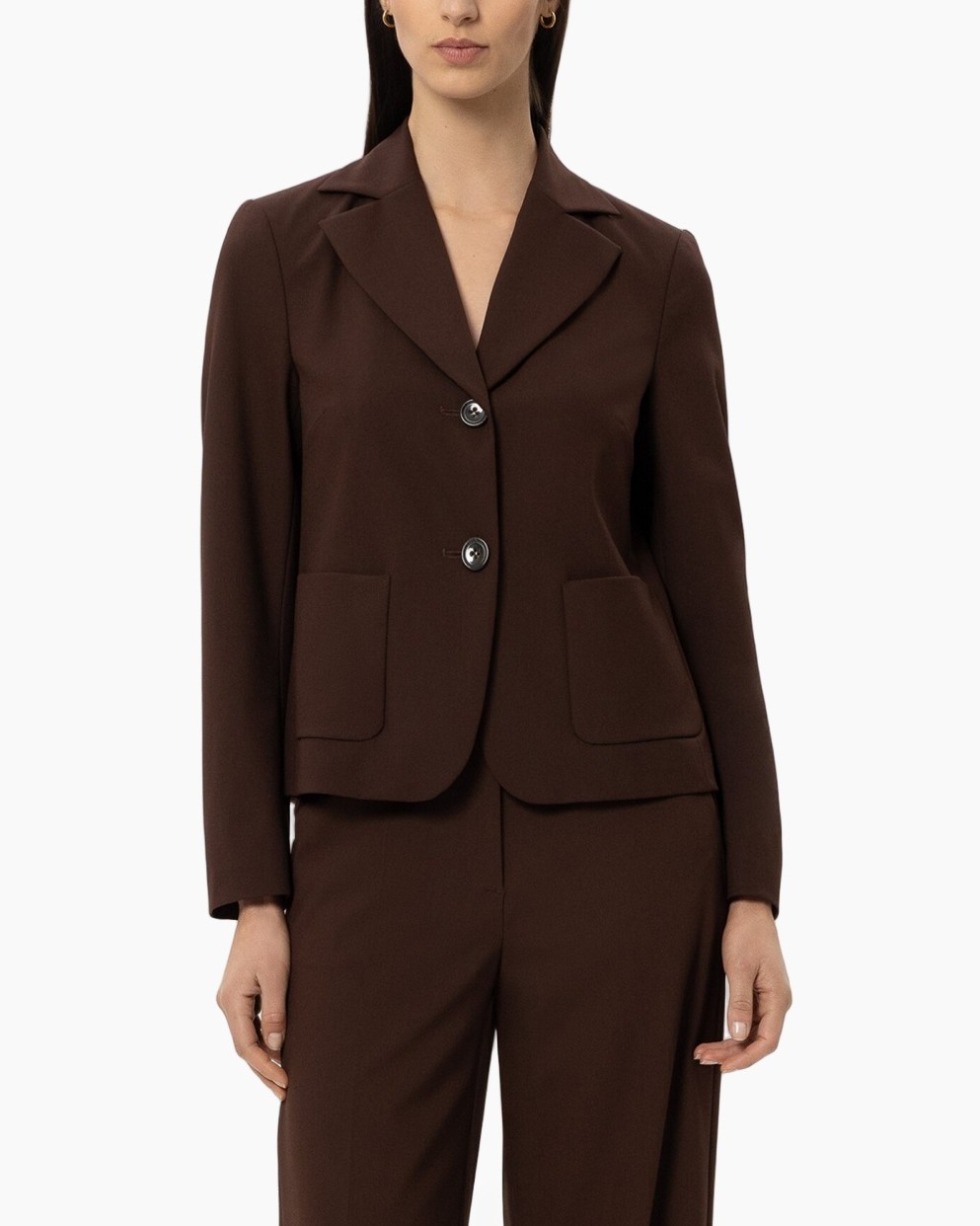 blazer, bruin, twee-knopen, zakken, getailleerd