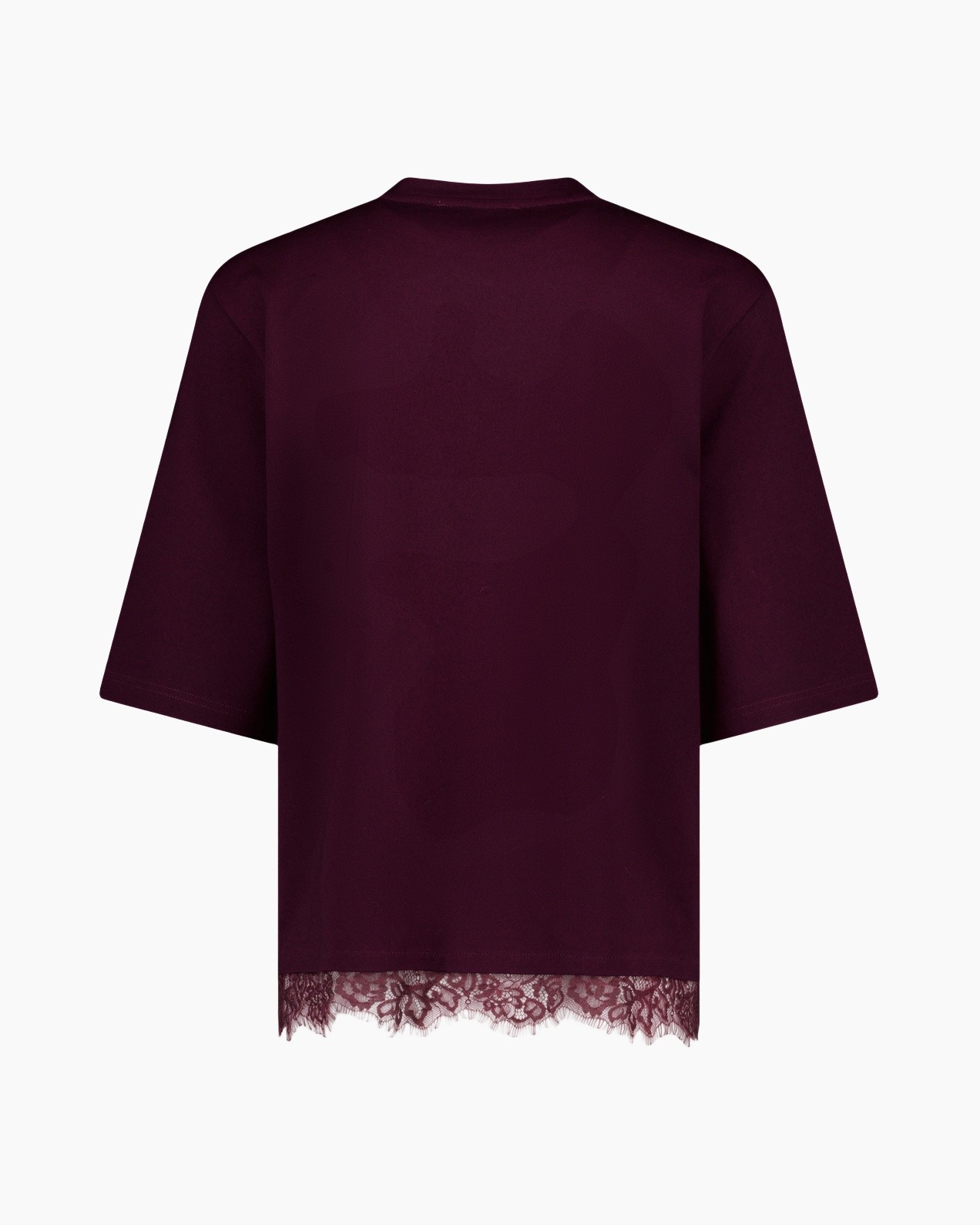 t-shirt, korte mouw, kantzoom, burgundy, effen kleur