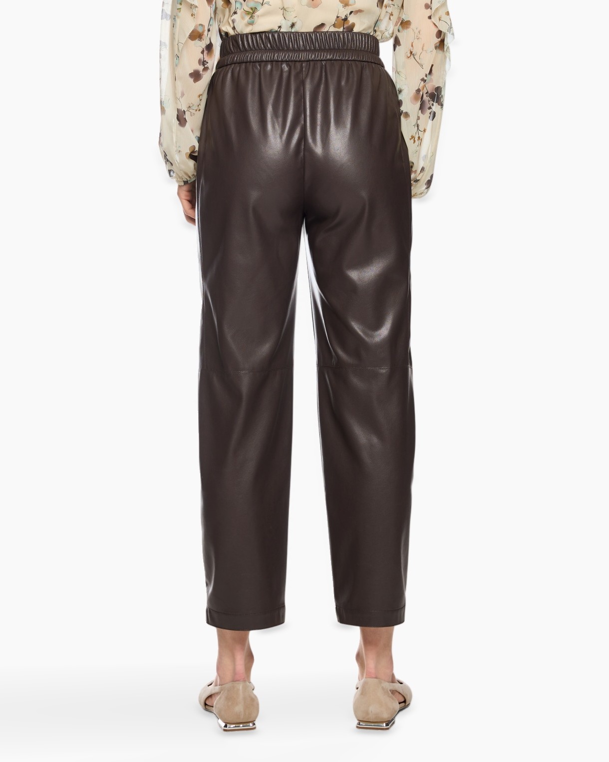broek, leer, losse, elastische tailleband, trekkoord