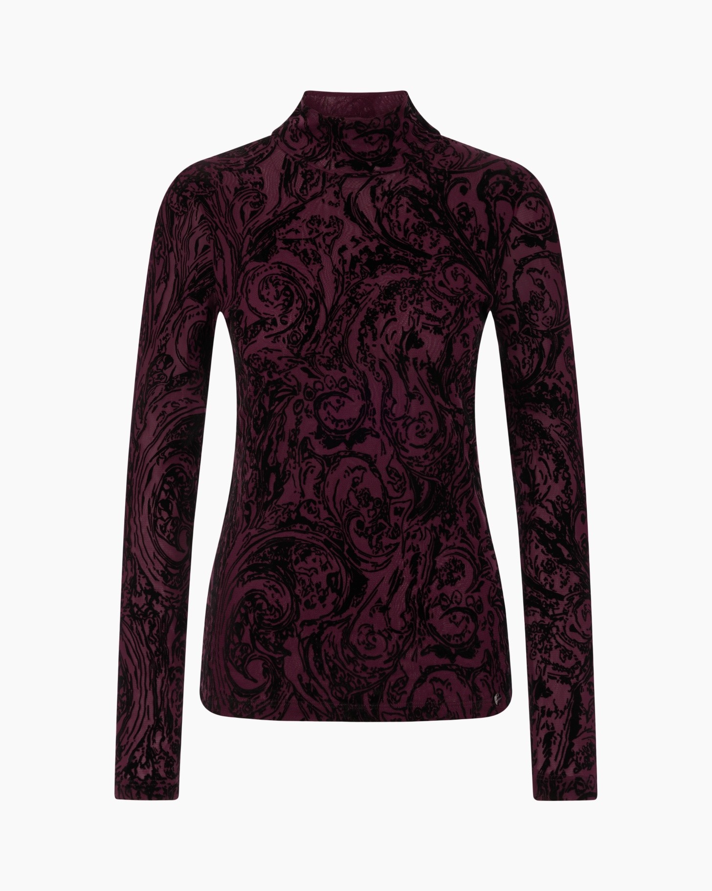 rolkraag, lange mouwen, bordeaux, paisley, slank model