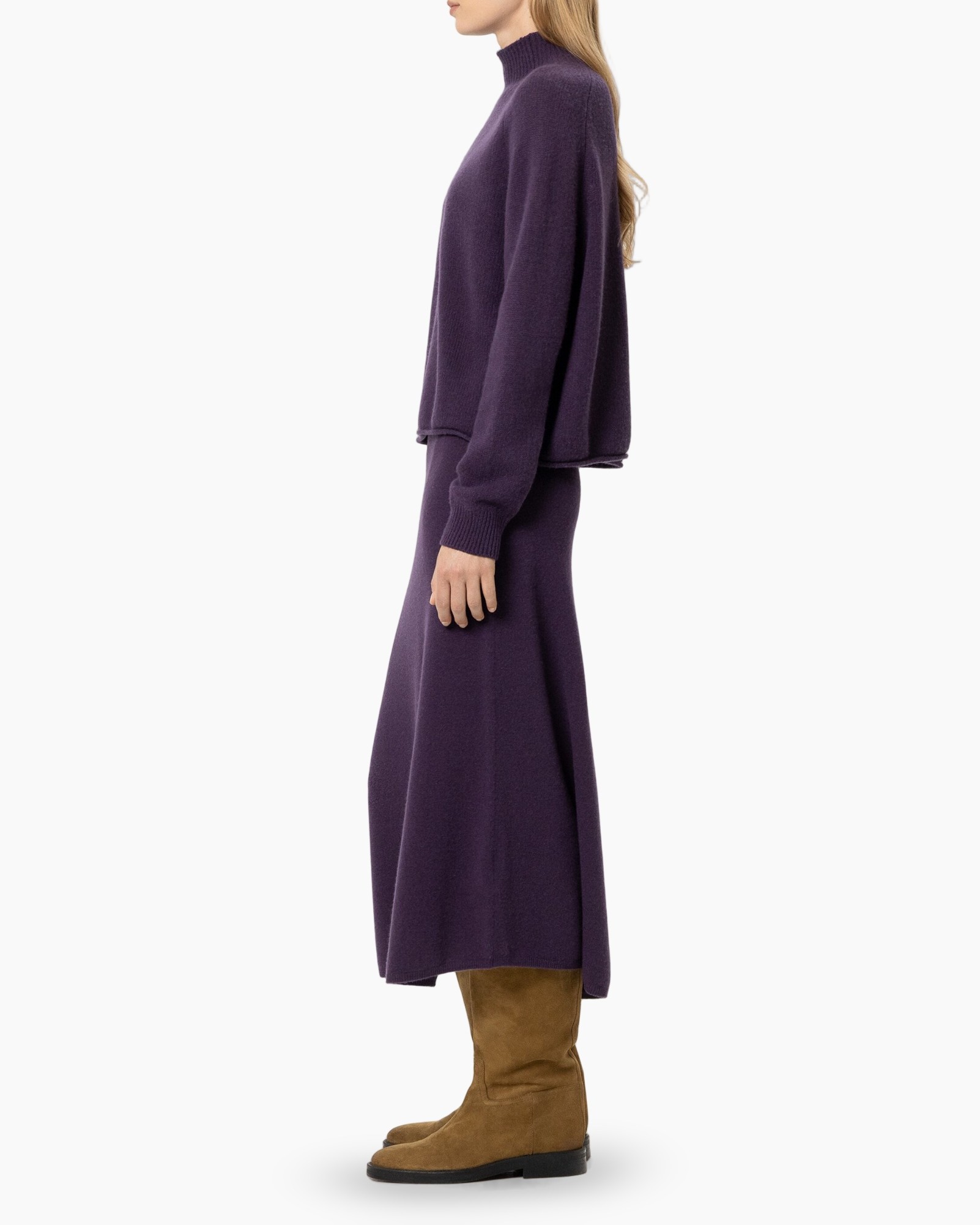breipunt, rolkraag, paars, trui set, midi skirt