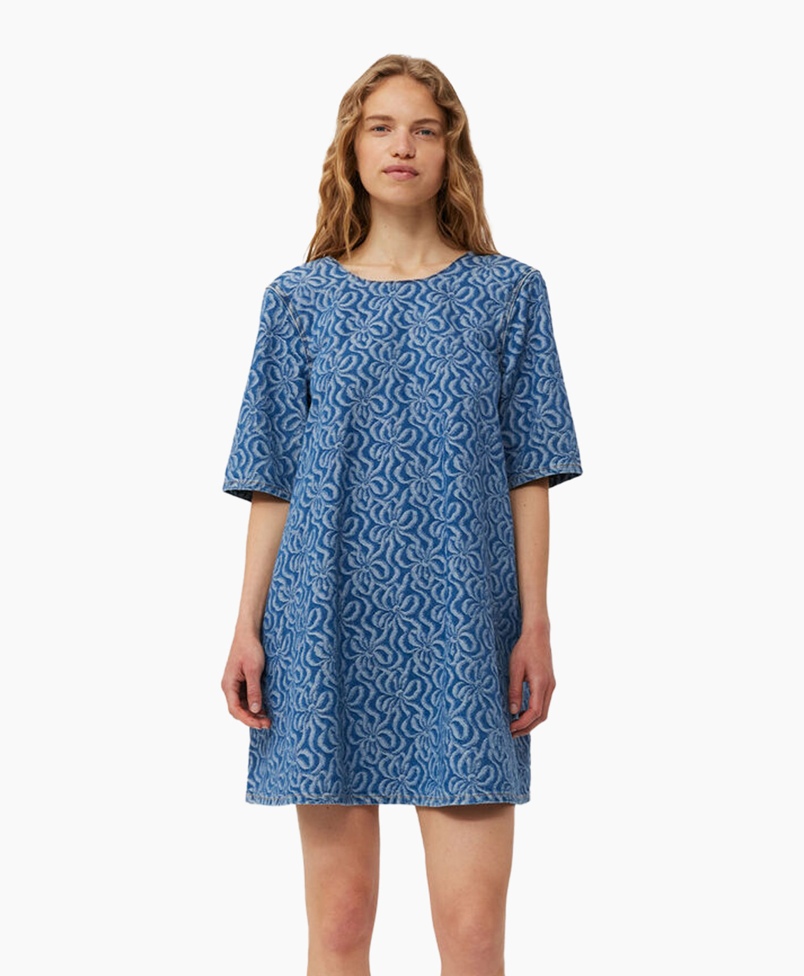 Mini Jurk Jacquard Denim A-line midden blauw