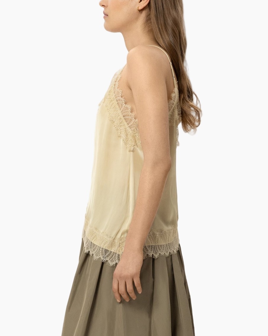 topje, kanten afwerking, mouwloos, beige, gelaagde top