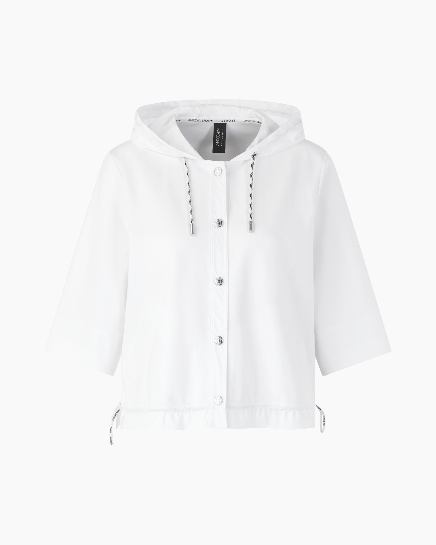 hoodie, wit, korte-mouw, trekkoord, knopen