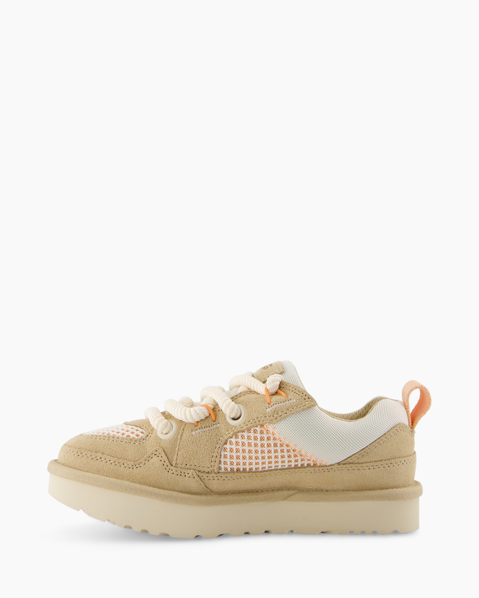 baby schoen, zandkleur, mesh paneel, veters, platformzool