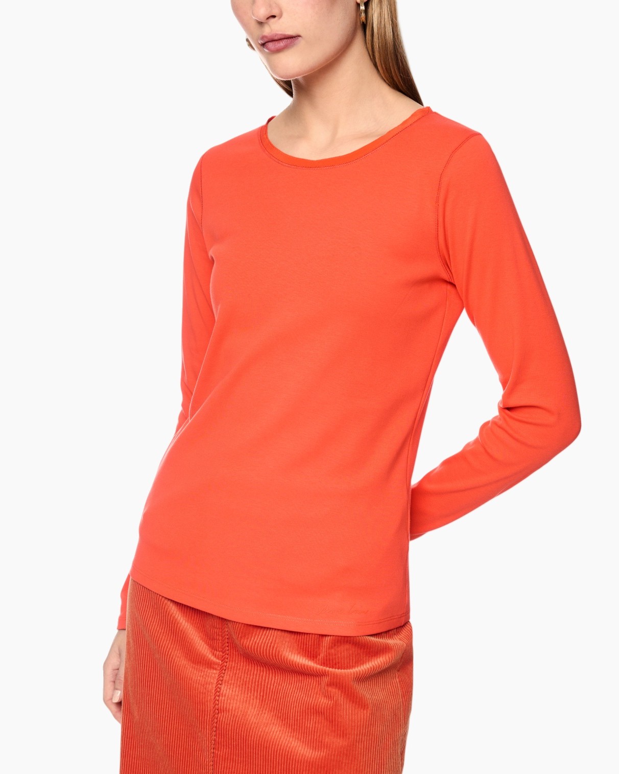 lange mouw, effen kleur, oranje, dun gebreid, vrouw