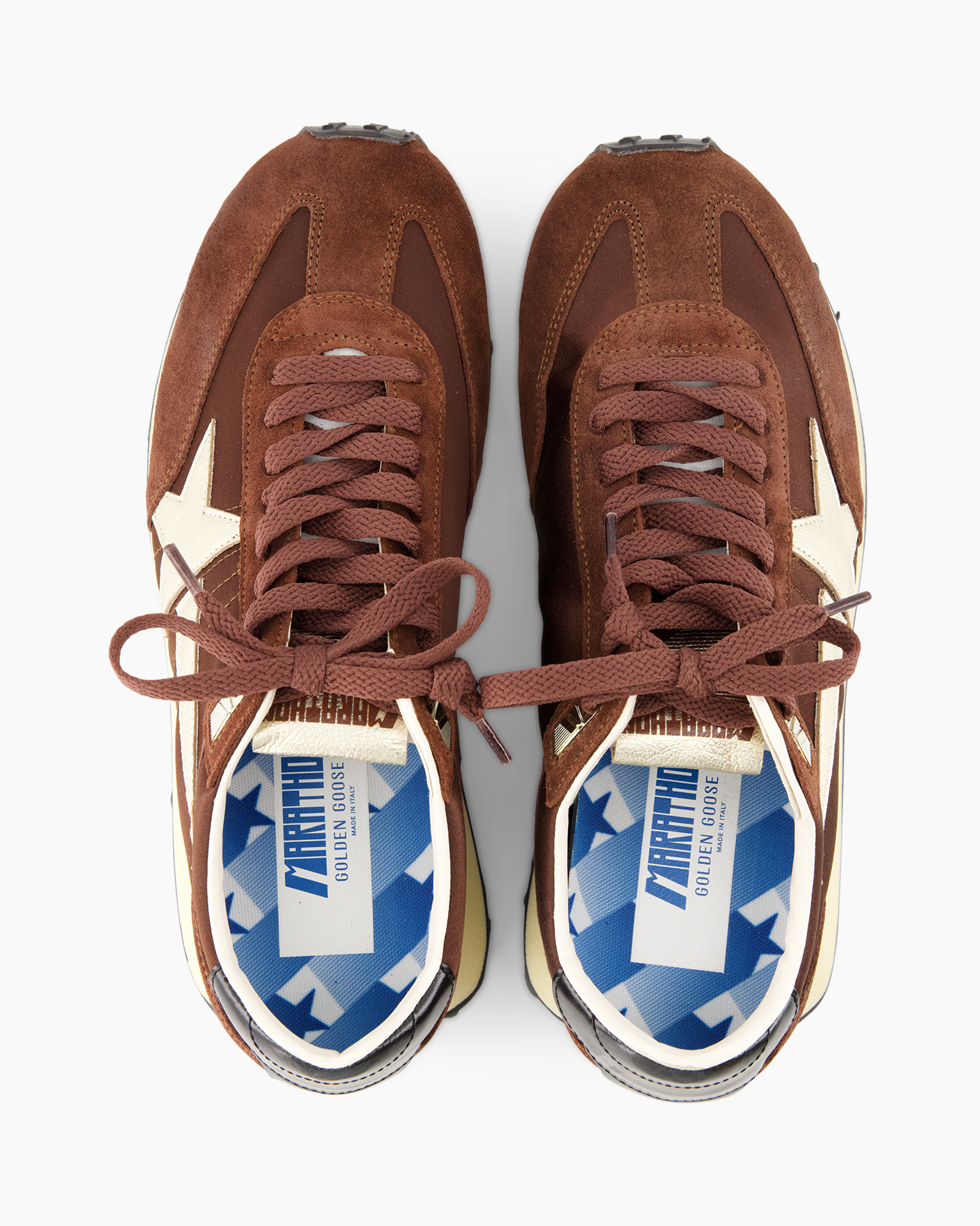 sneakers, bruin, suede, veters, sterren