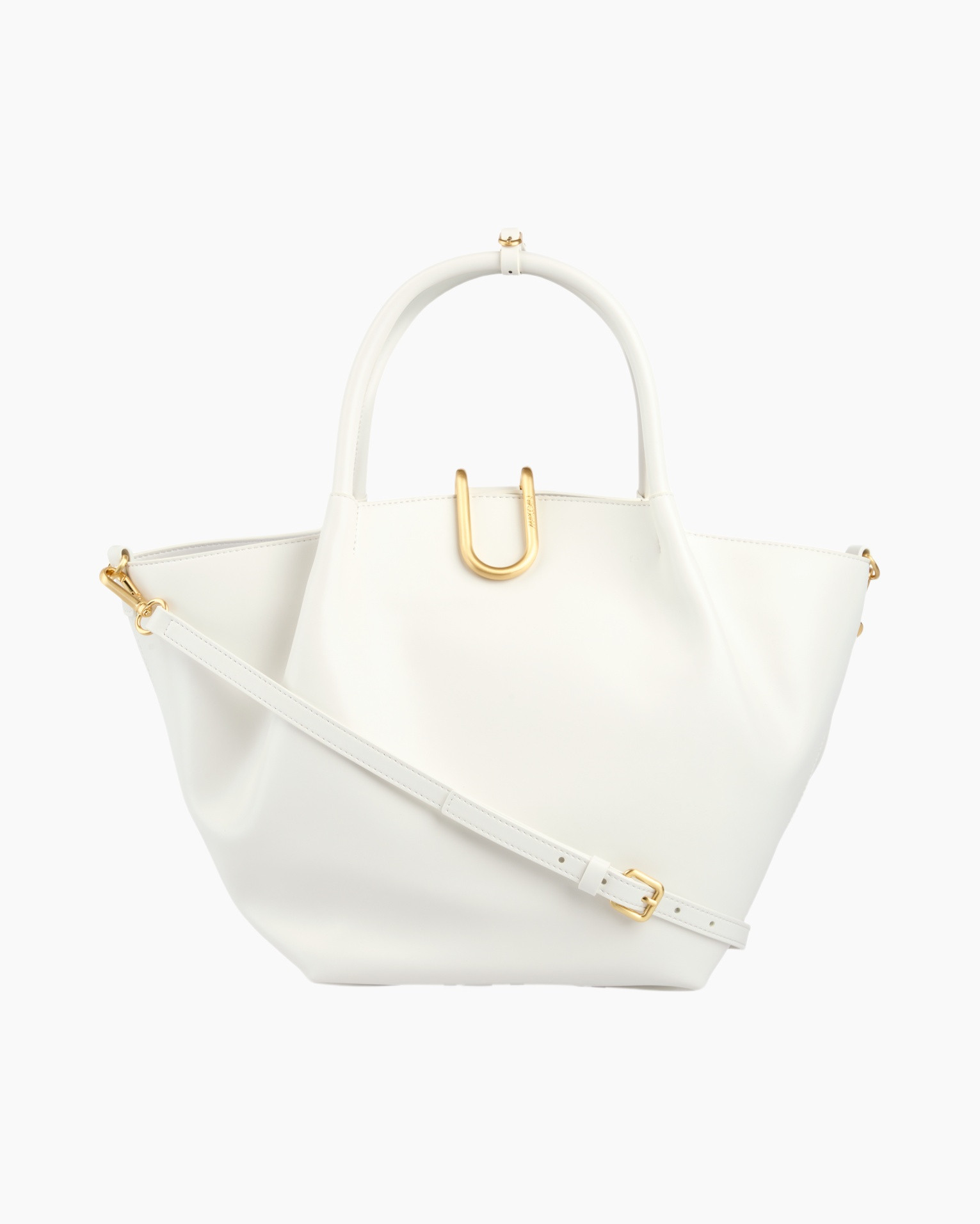 white bag, handbag, top-handle, gold hardware, shoulder strap