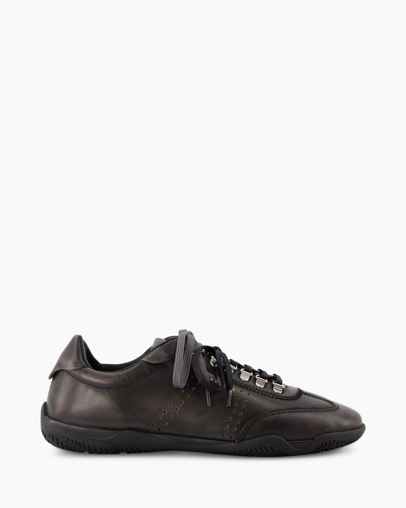 schoen, sneaker, leer, zwart, veters