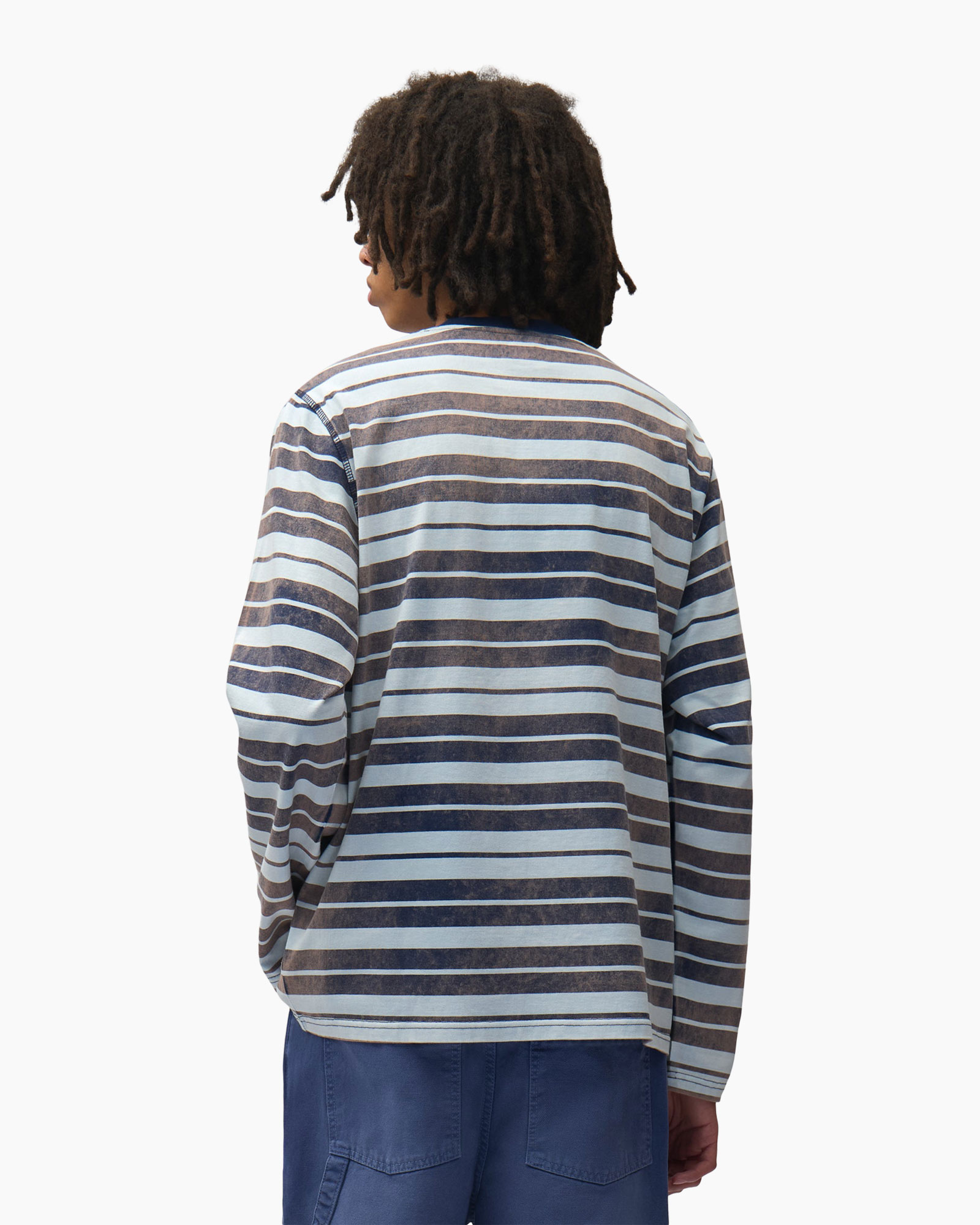 hemd met strepen, lange mouw, rond hals, blauwe tinten, casual top