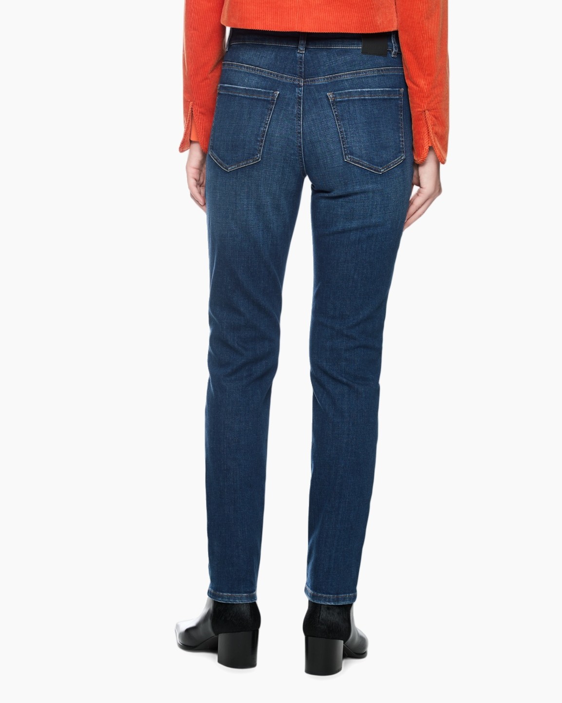 jeans, denim, recht model, donkergroen wash, versierde zakken