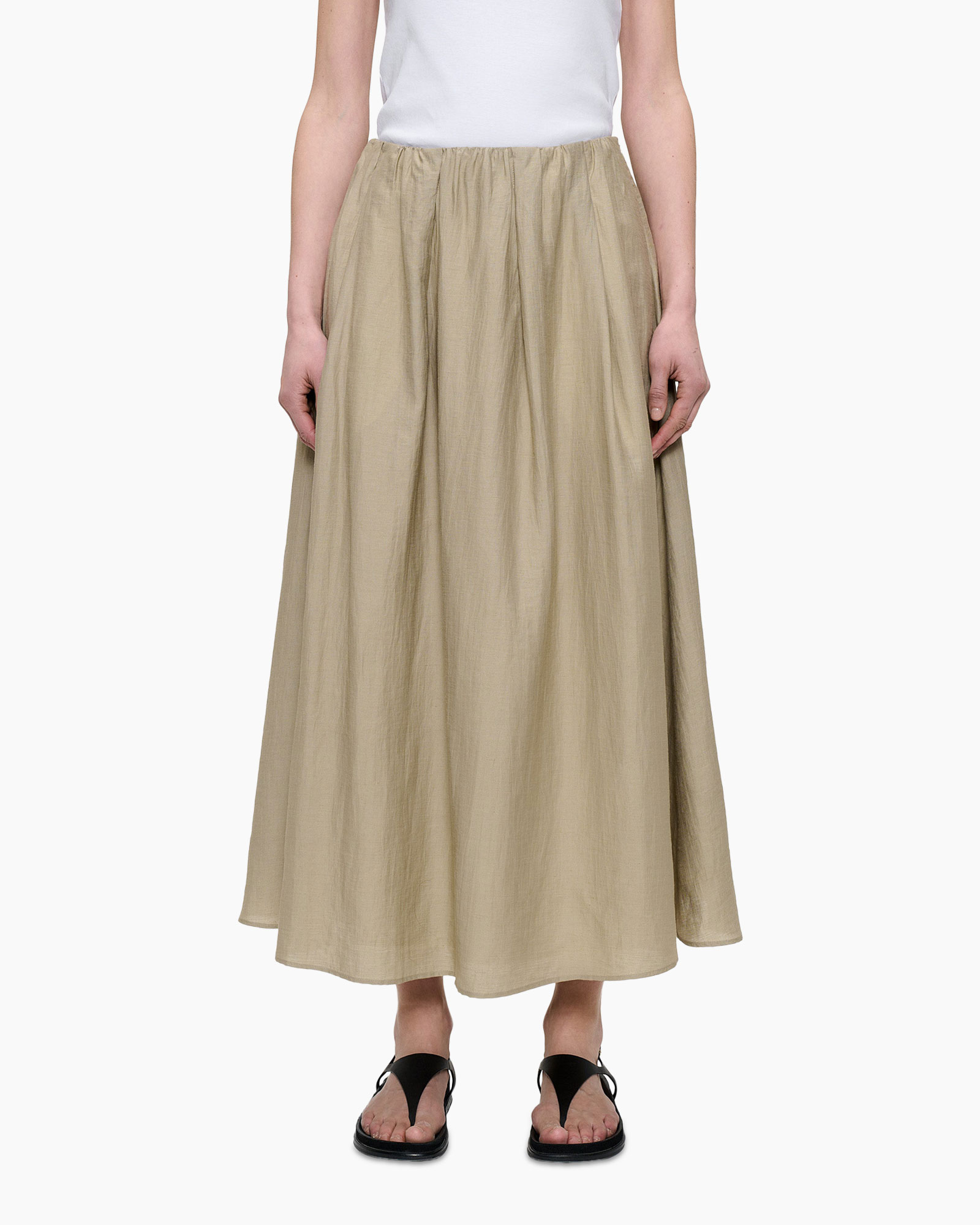 skirt, maxi skirt, beige, linen, elastic waistband