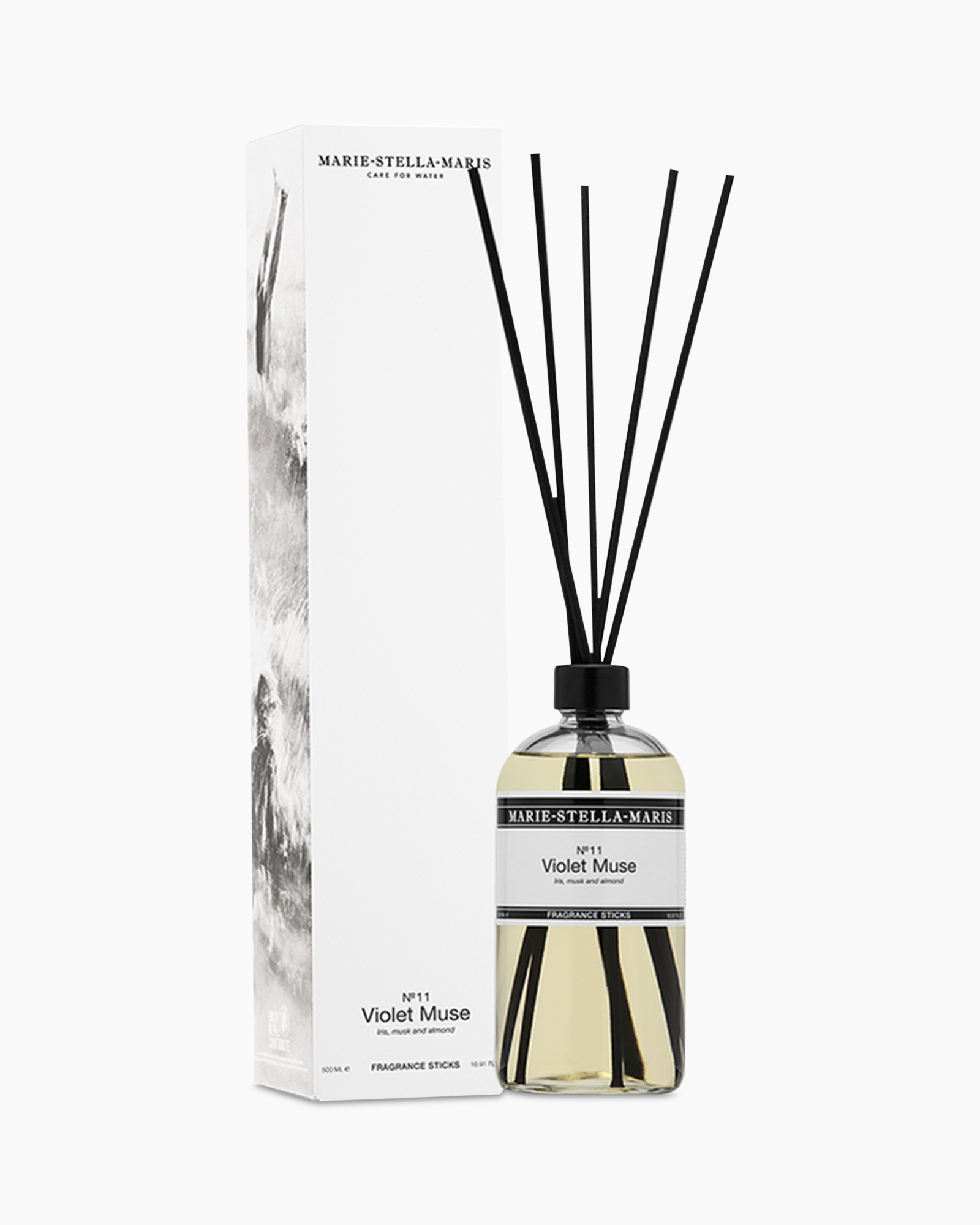 diffuser geurkaars, geurstokjes, violet muse, zwarte diffuser, glazen fles
