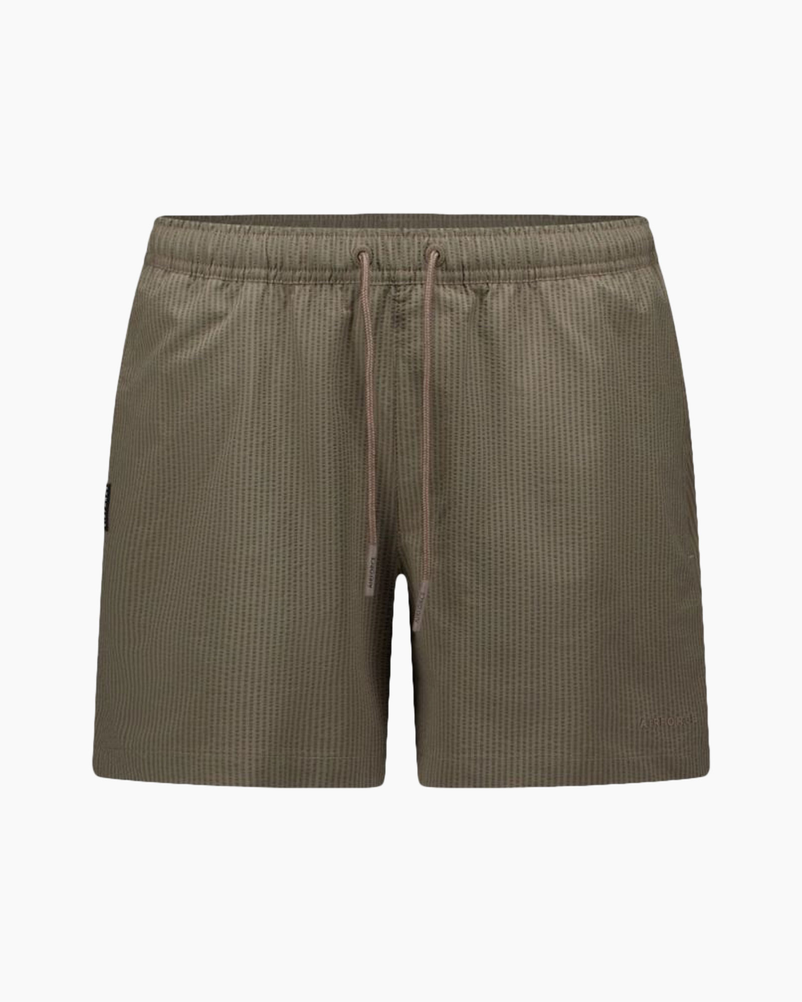 broek shorts, touwtjes, elastische tailleband, mesh textuur, olijfkleurig
