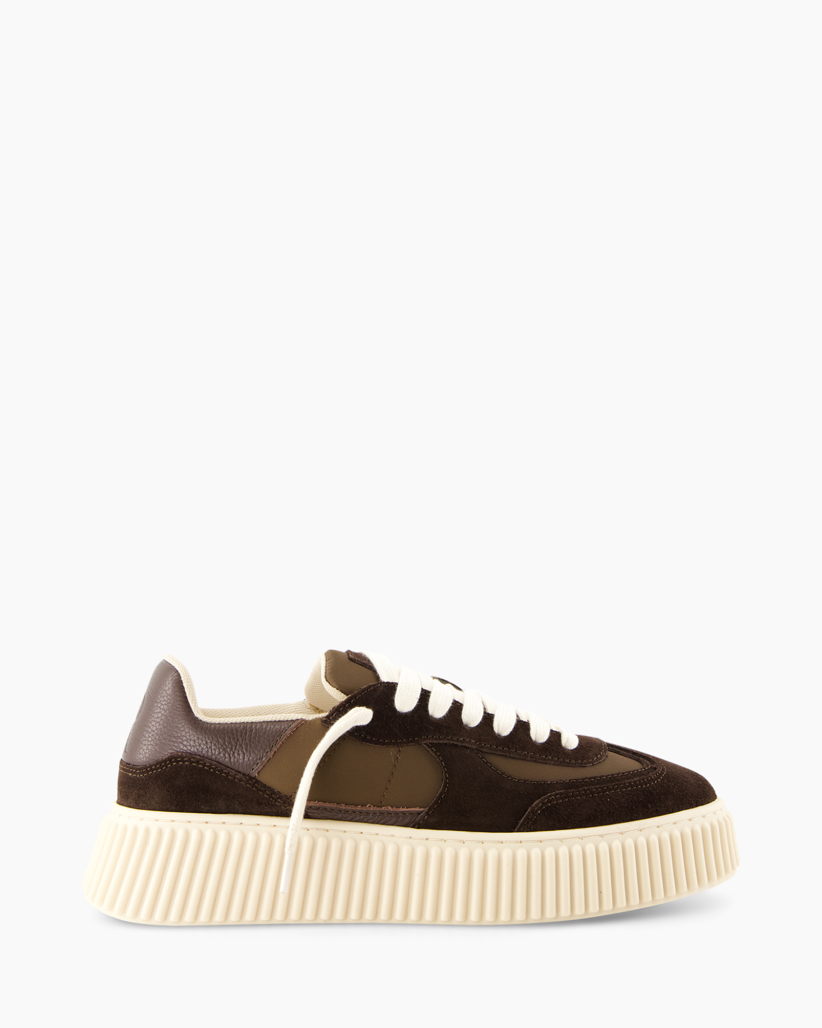 sneaker, schoenen, platformzool, bruin, veters