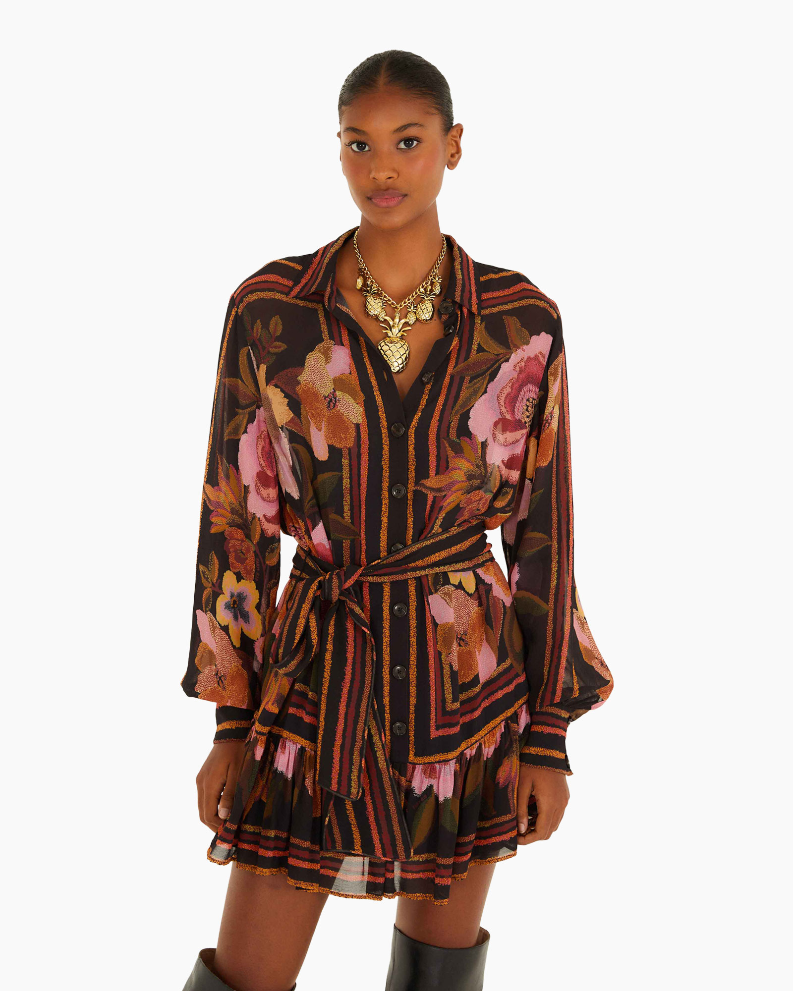 Mini Jurk Chenille Flowers Zwart