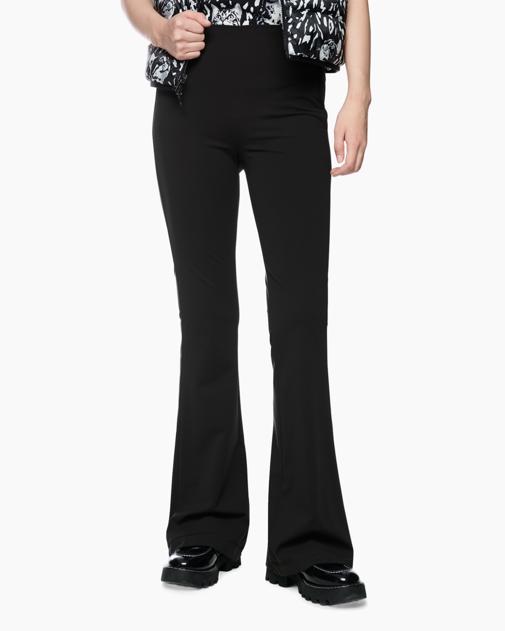 broek, broeken, zwart, flared, stretch