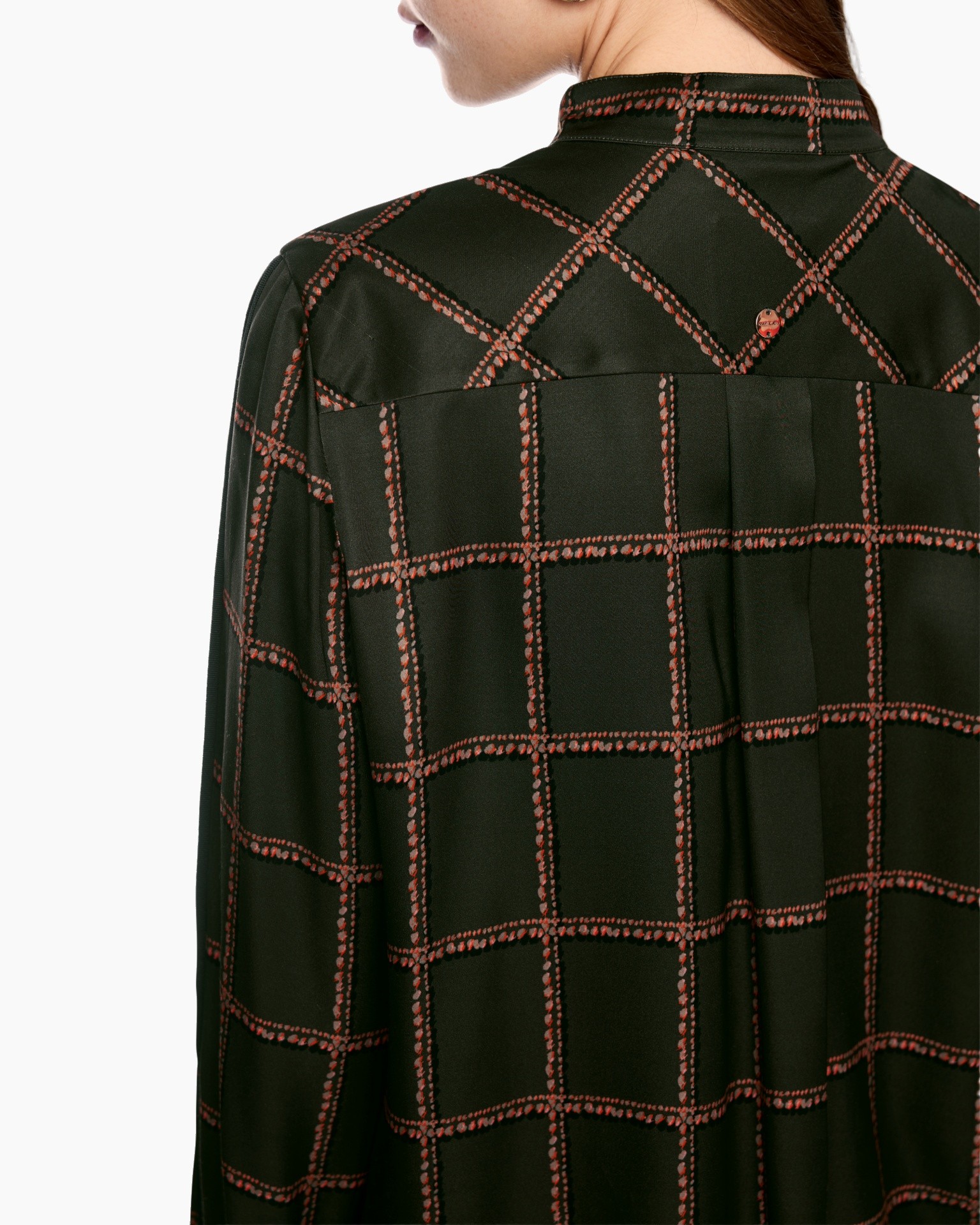 blouse, patroon vakwerk grid, donkergroen, lange mouw, knopen detail