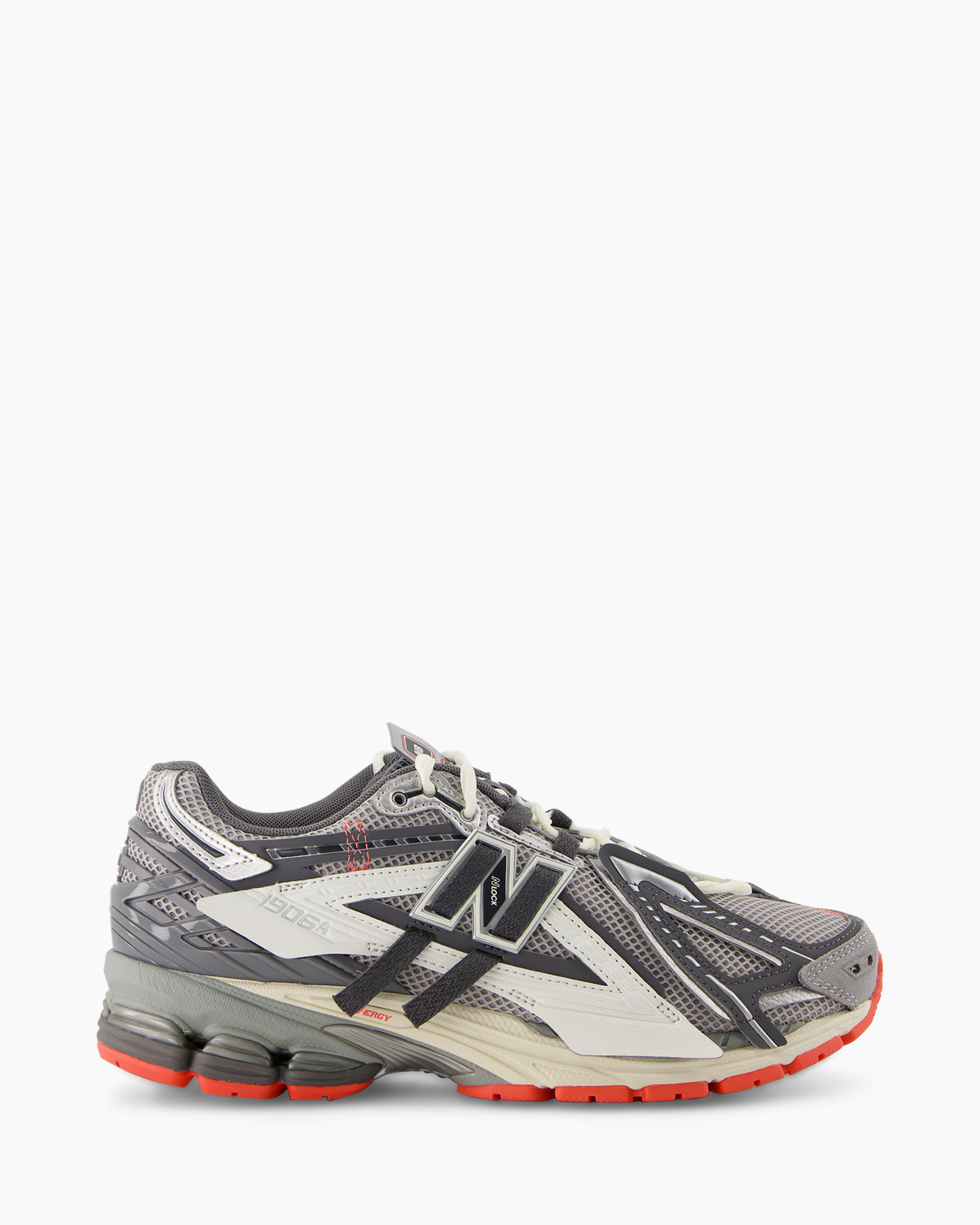 hardloopschoen, atletische schoen, mesh bovenwerk, zig midden zool, grijs rode zool