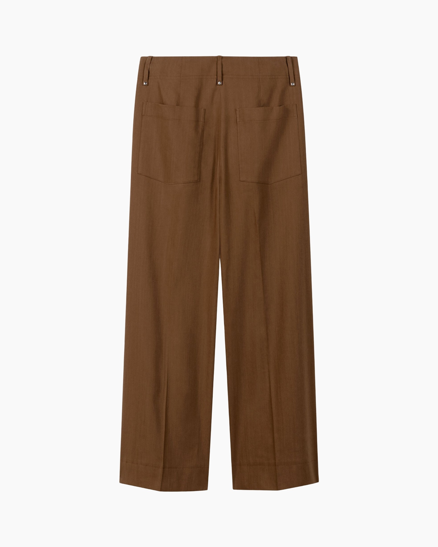 pants, brown, wide leg, back pockets, belt loops