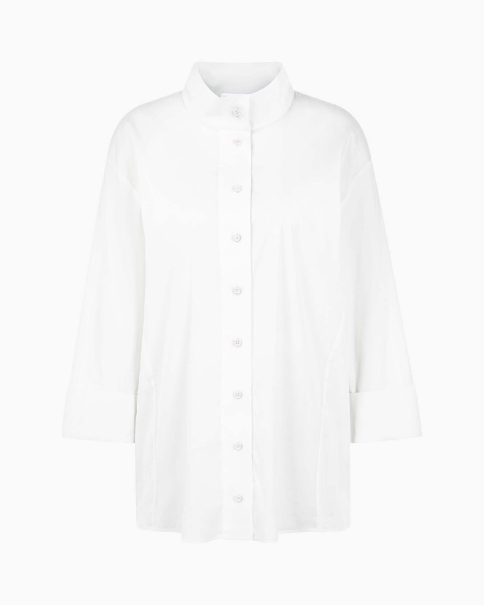 shirt, blouse, button-down, wit, kraagloos