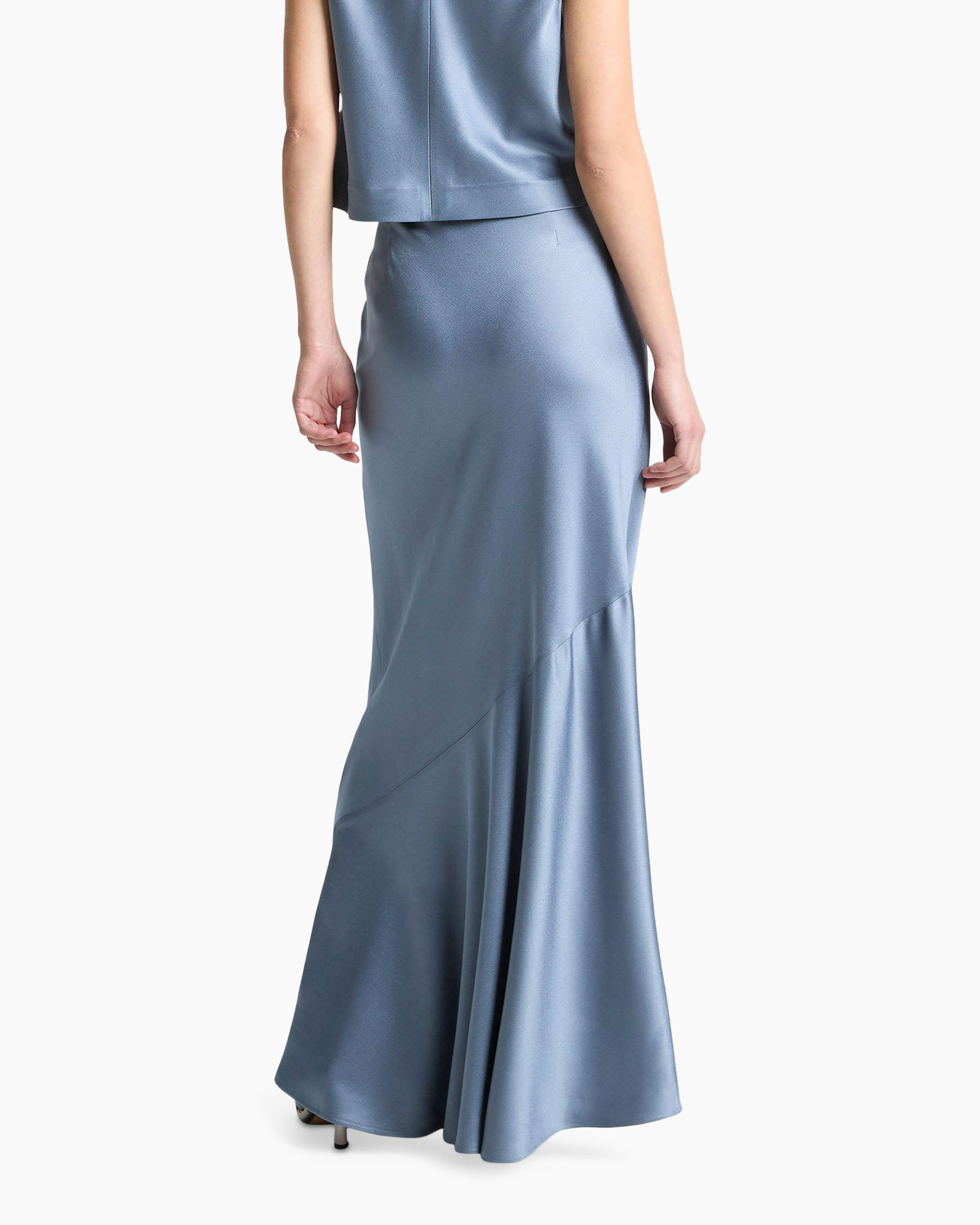 maxi rok, slip jurk, satijn, effen kleur, blauwgrijs