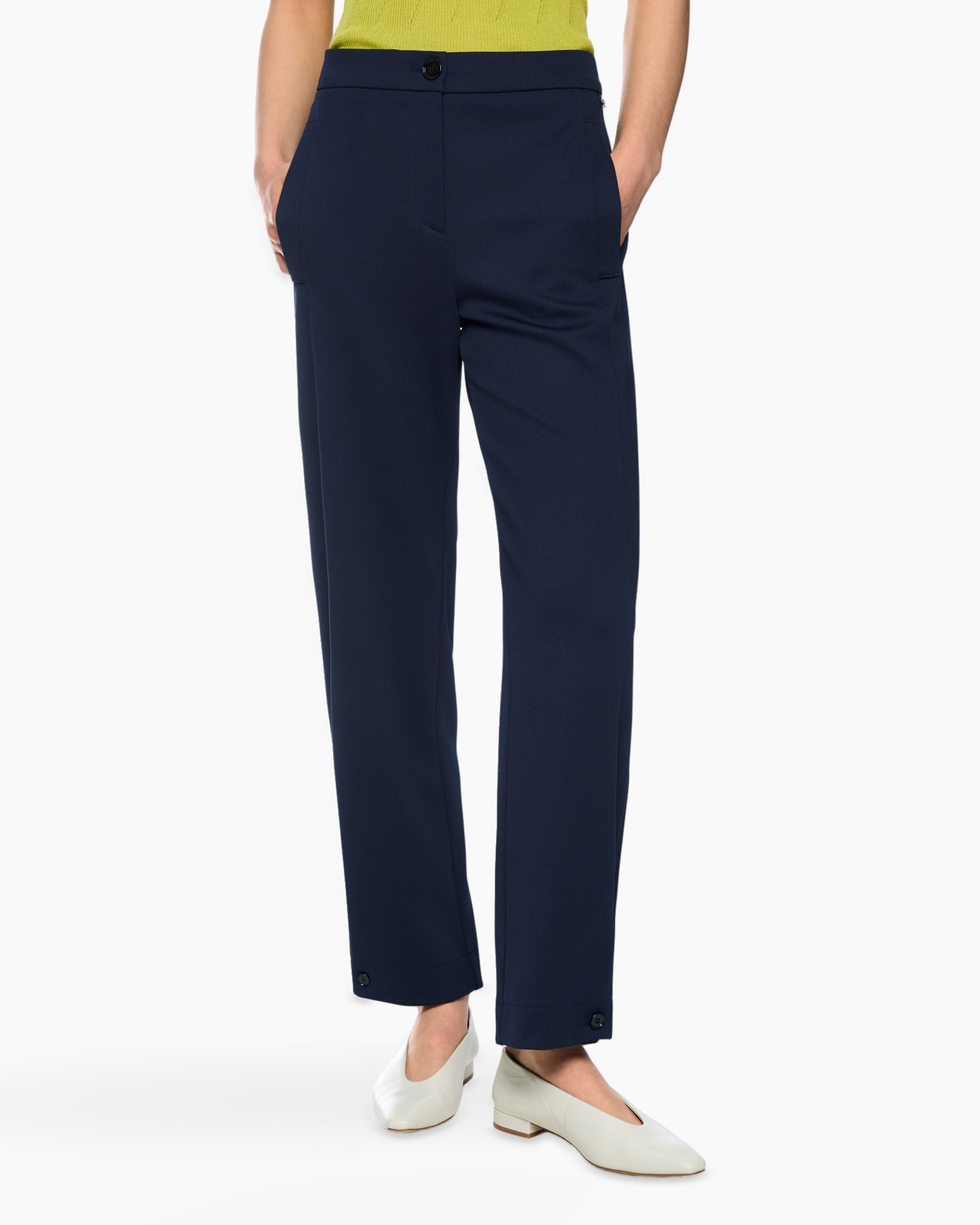 marine broek, enkellengte, platte voorkant, zakken, eenvoudige kleur