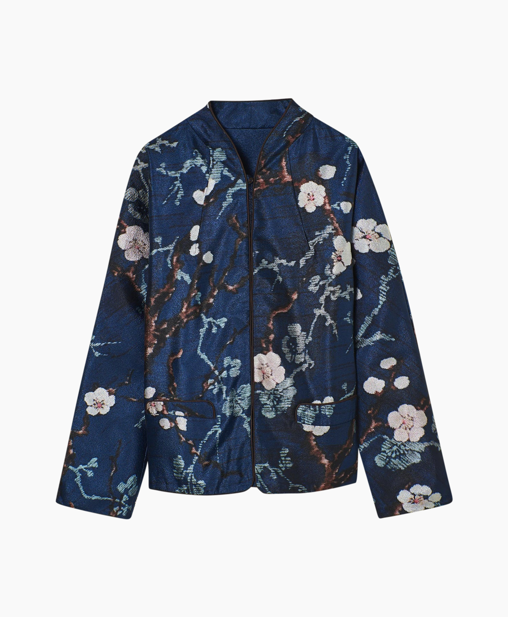 jas, bloemenprint, denim, lange mouwen, vest