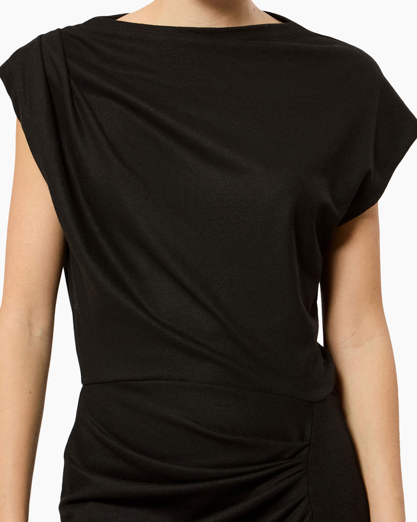 zwart, top, t-shirt, brei, asymmetrische-wrap