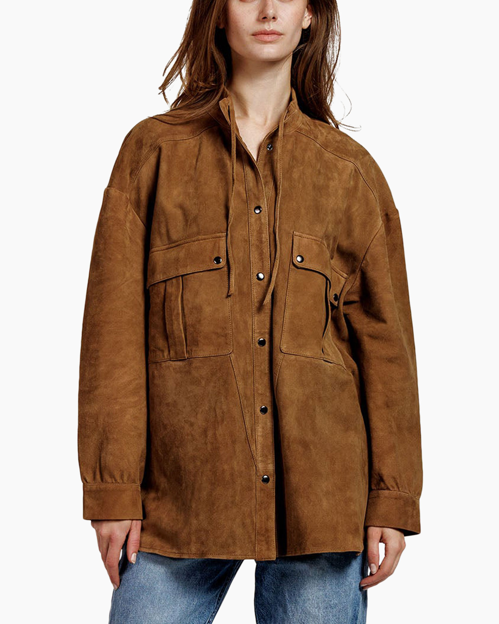 coat, suede, brown, pocketed, button-down