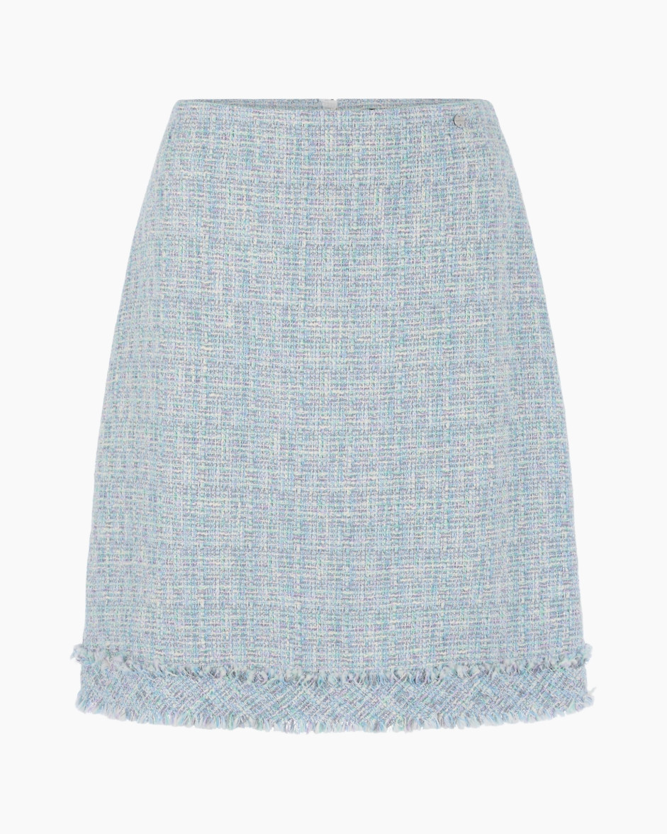 rok, tweed, mini, lichtblauw, fringezoom/fringed hem