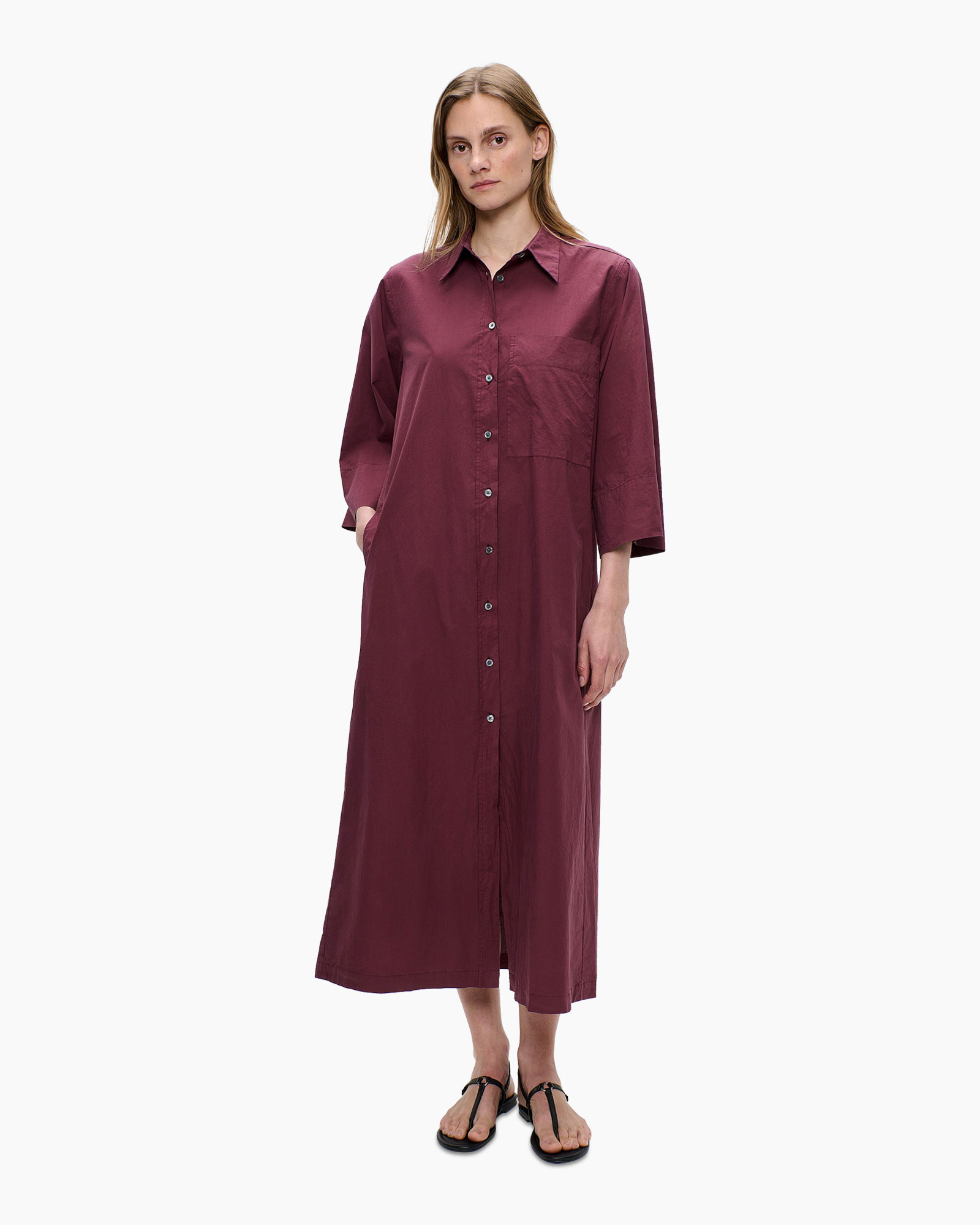 jurk, overhemdjurk, middellang, riem, bordeaux