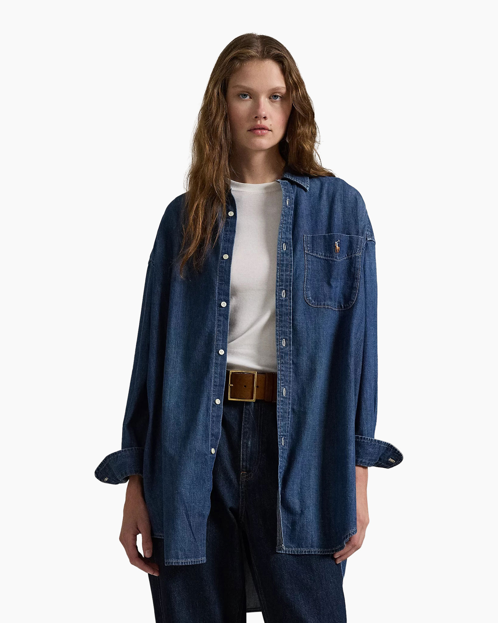Blouse Smck St Long Sleeve Button Front Donker Blauw