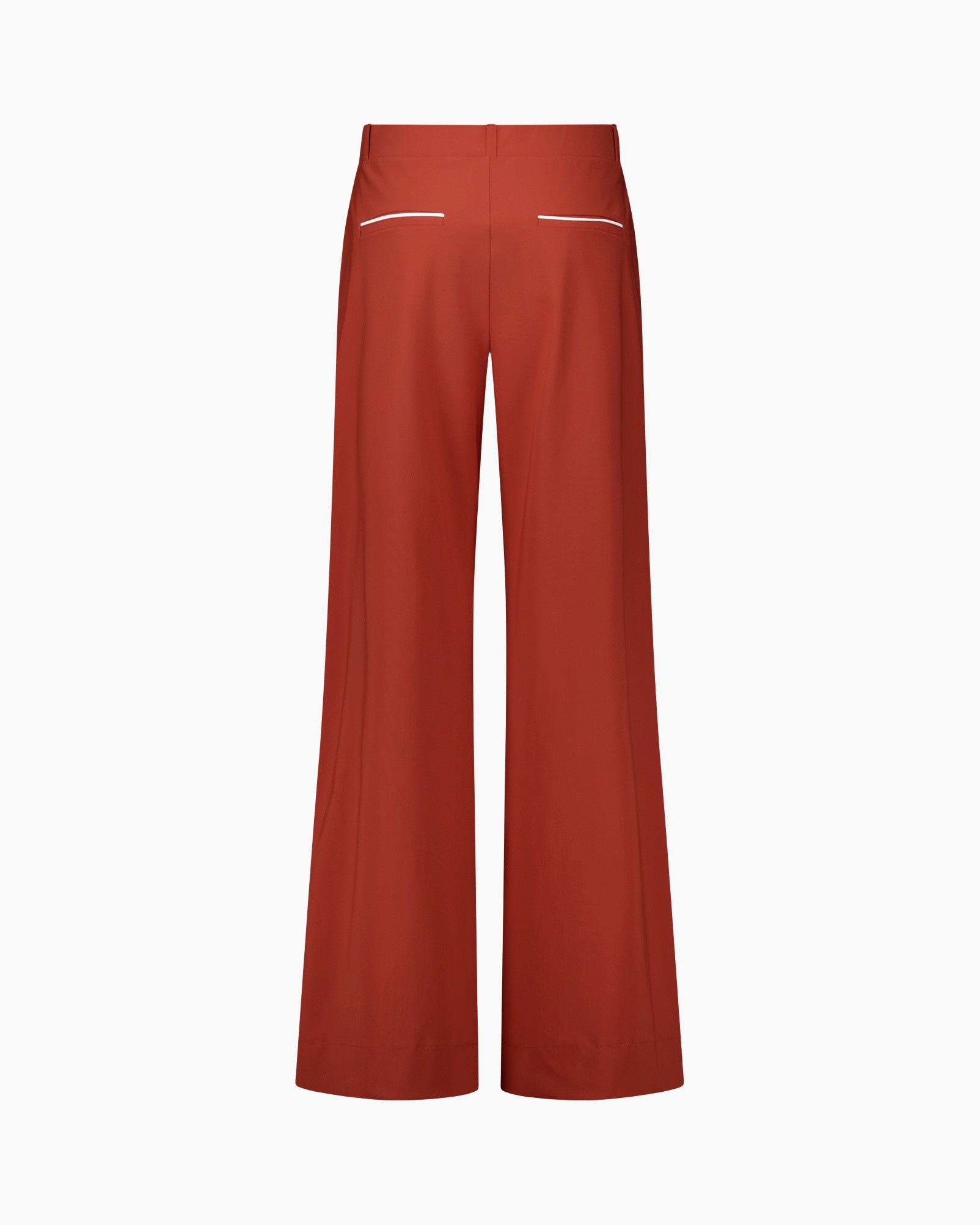 broek, broeken, wijd/losvallend, rood, achterzakken
