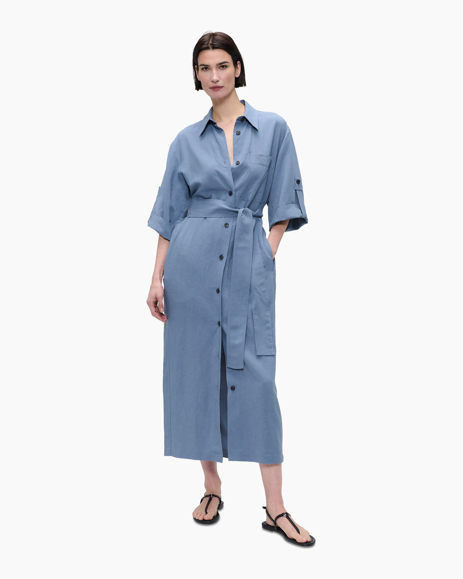 Mini Jurk Fine Linen Visc Blauw