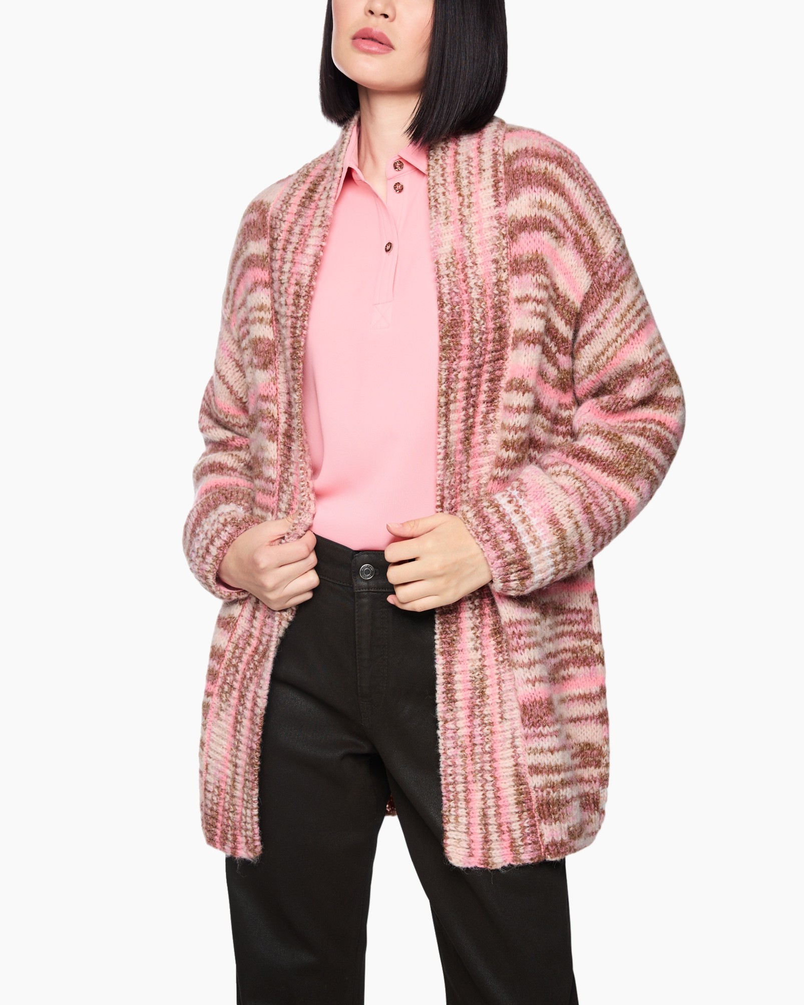 cardigan, roze, gestreept, zacht, lossere pasvorm
