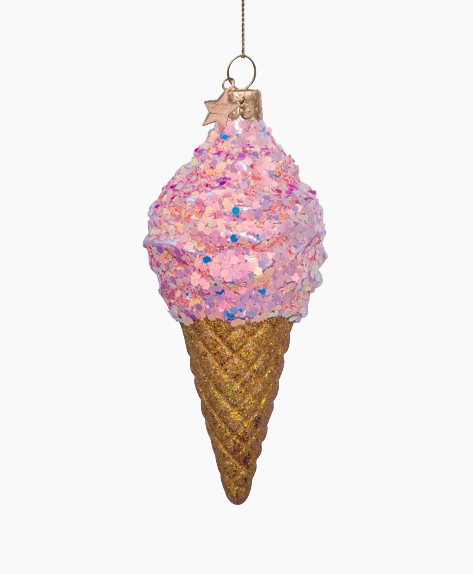 Diversen Ornament Glass Multicolor Disco Glitter I Roze