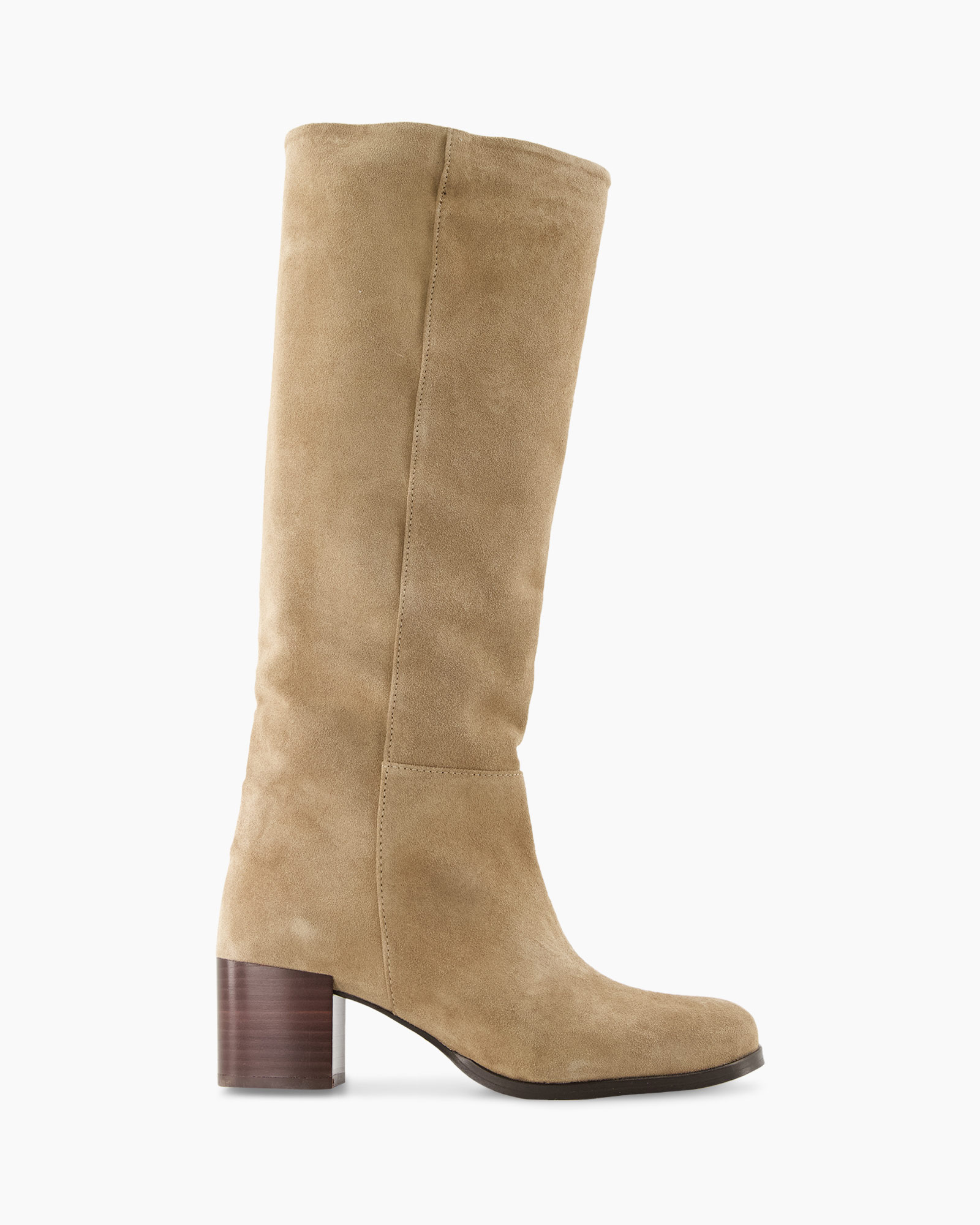 laarzen, kniehoog, suede, beige, blokhak