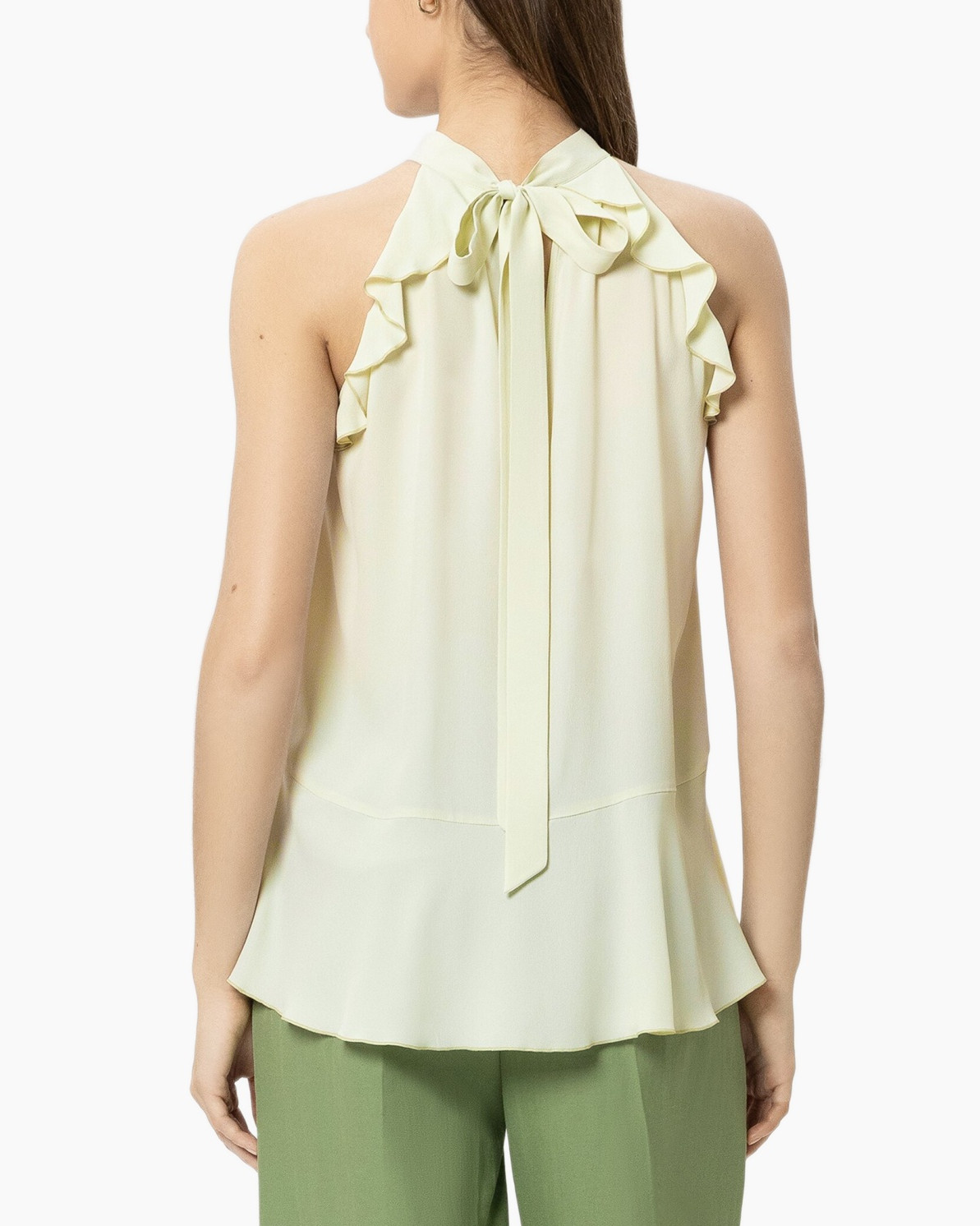 top, ruffles, halterneck, crepe, groen