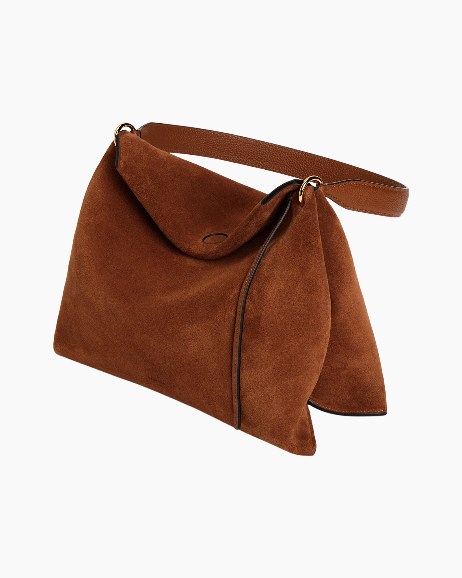 tas, handtas, bruin, suède, schouderriem
