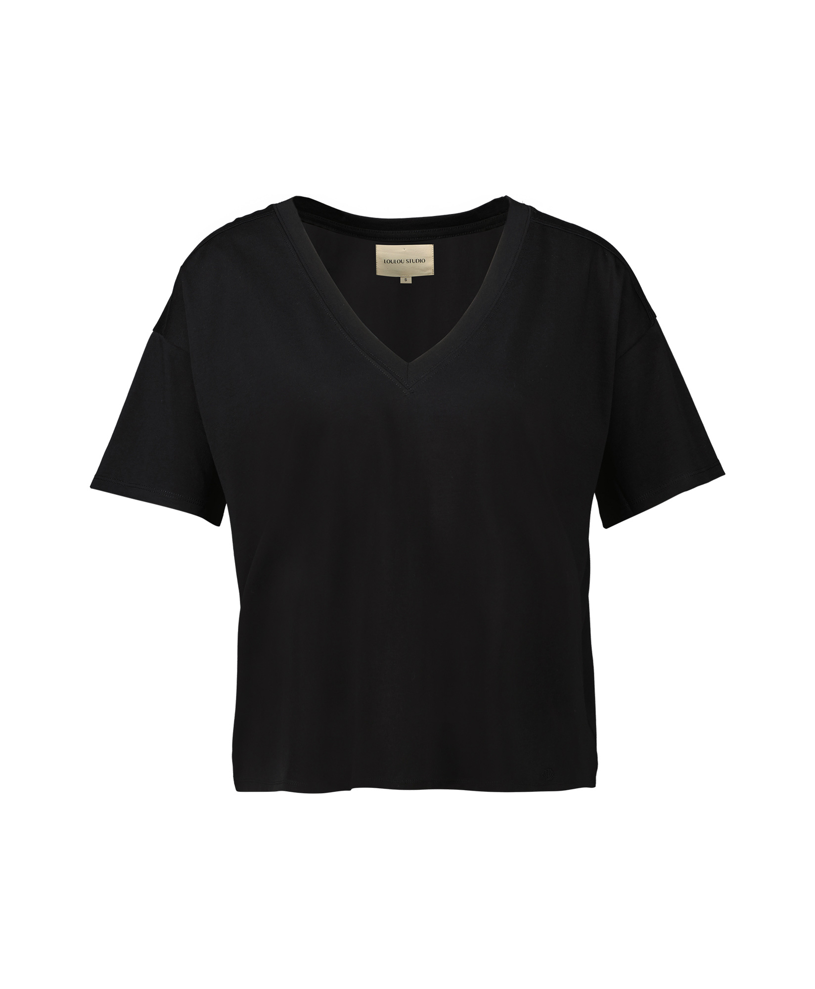 Loulou Studio Top & T-shirt T-shirt Col V Zwart