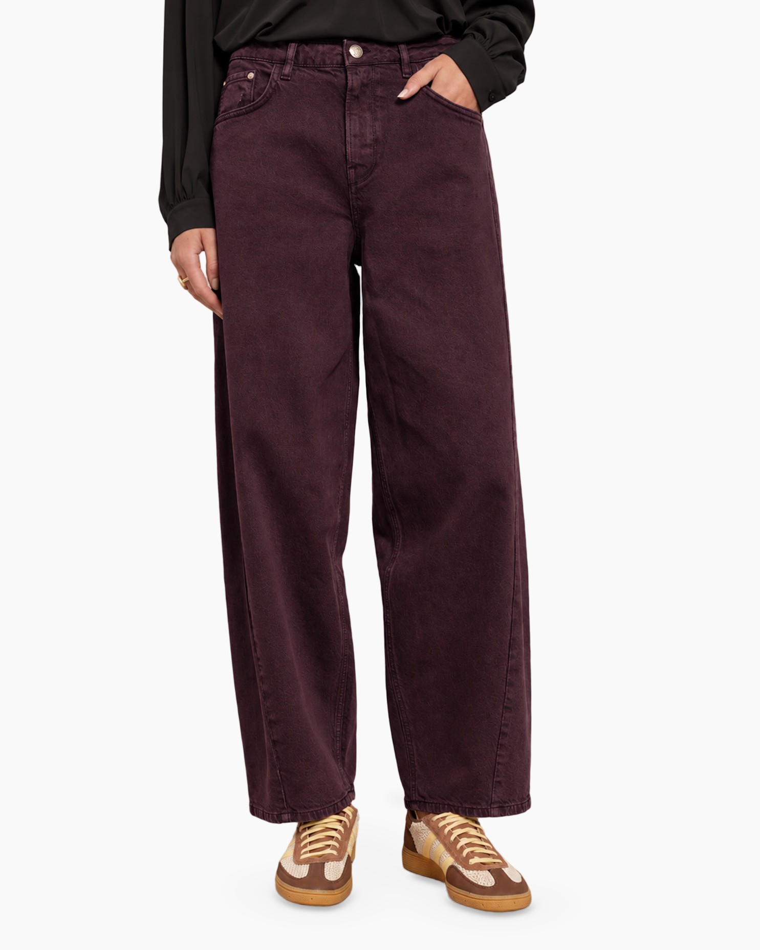 broek, wijdtlang, corduroy, burgundy, zakken