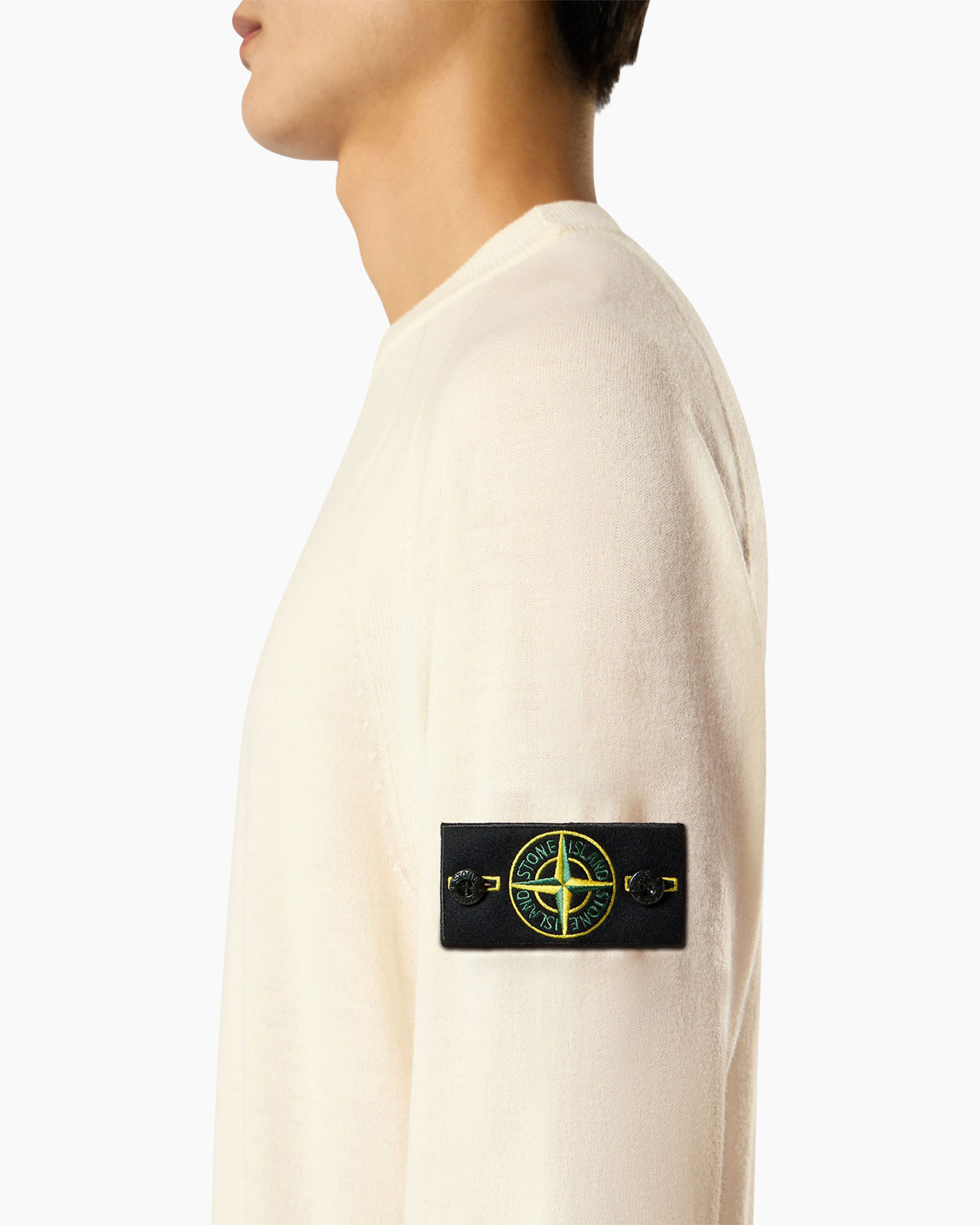 kraaghals, crème, breiwerk, patch, logo patch