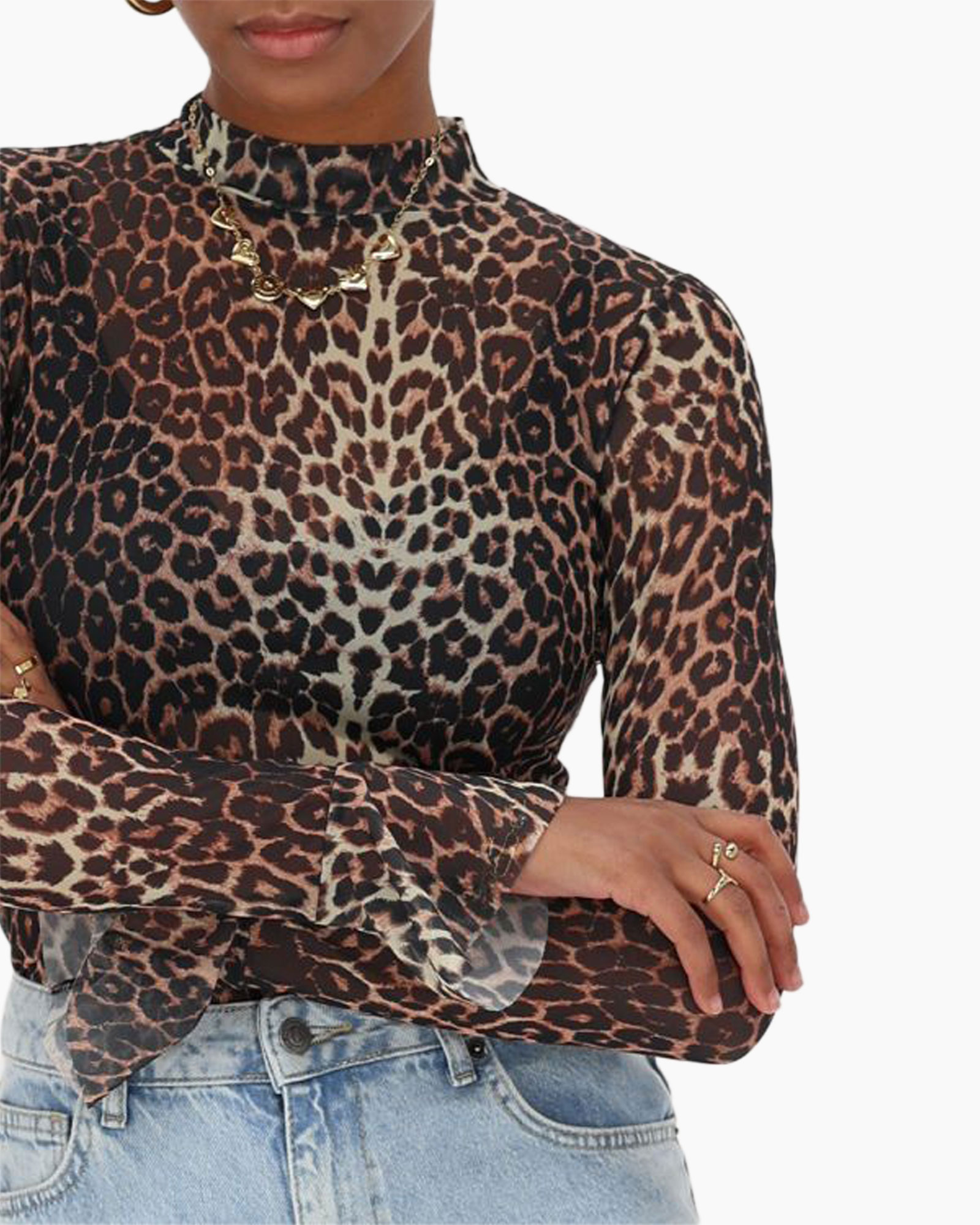 Top Leopard Mesh Top With Cuffs Print + 2 Kleurig